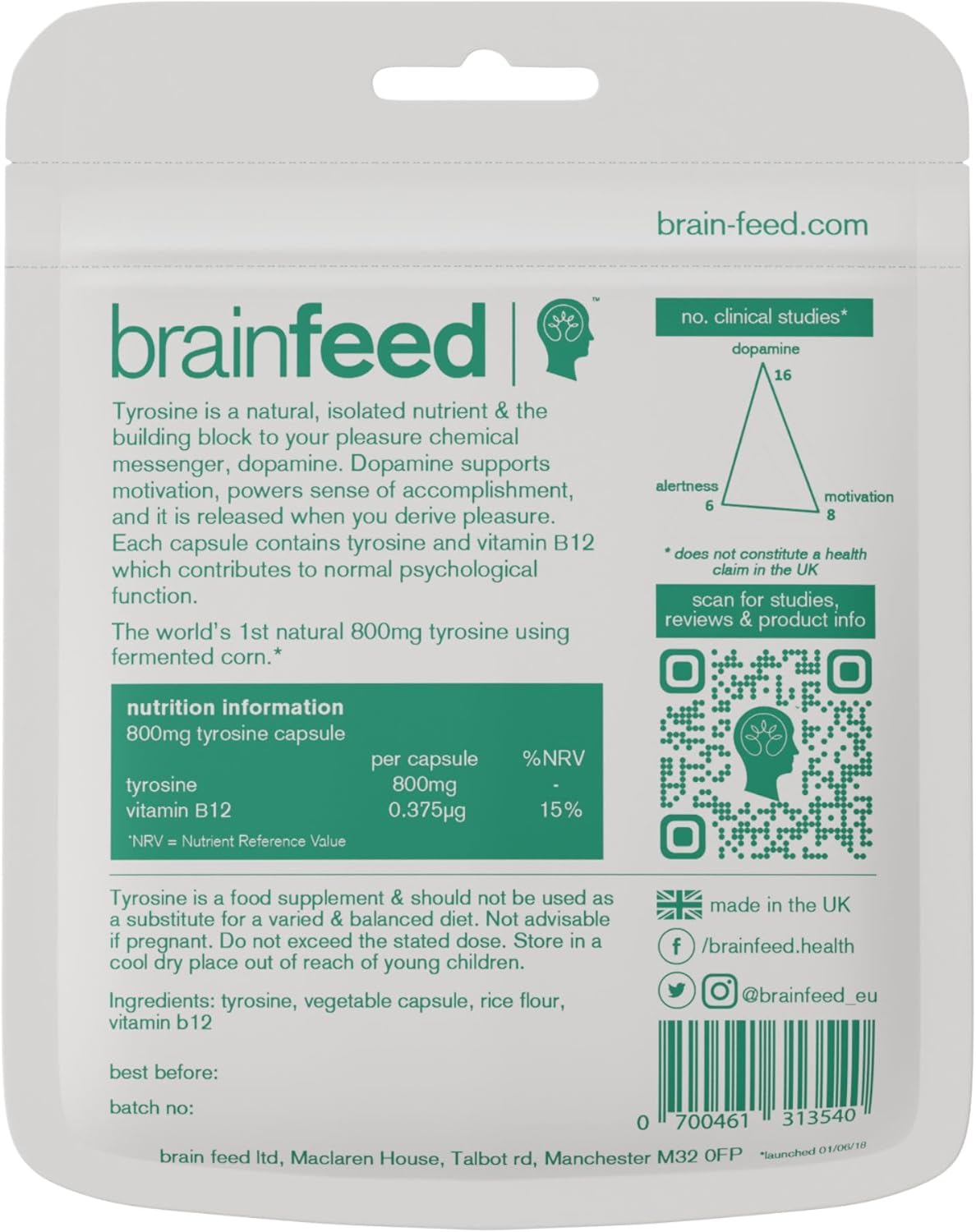 مکمل نوتروپیک حافظه و تمرکز brain feed، 750 میلی‌گرم، 60 کپسول