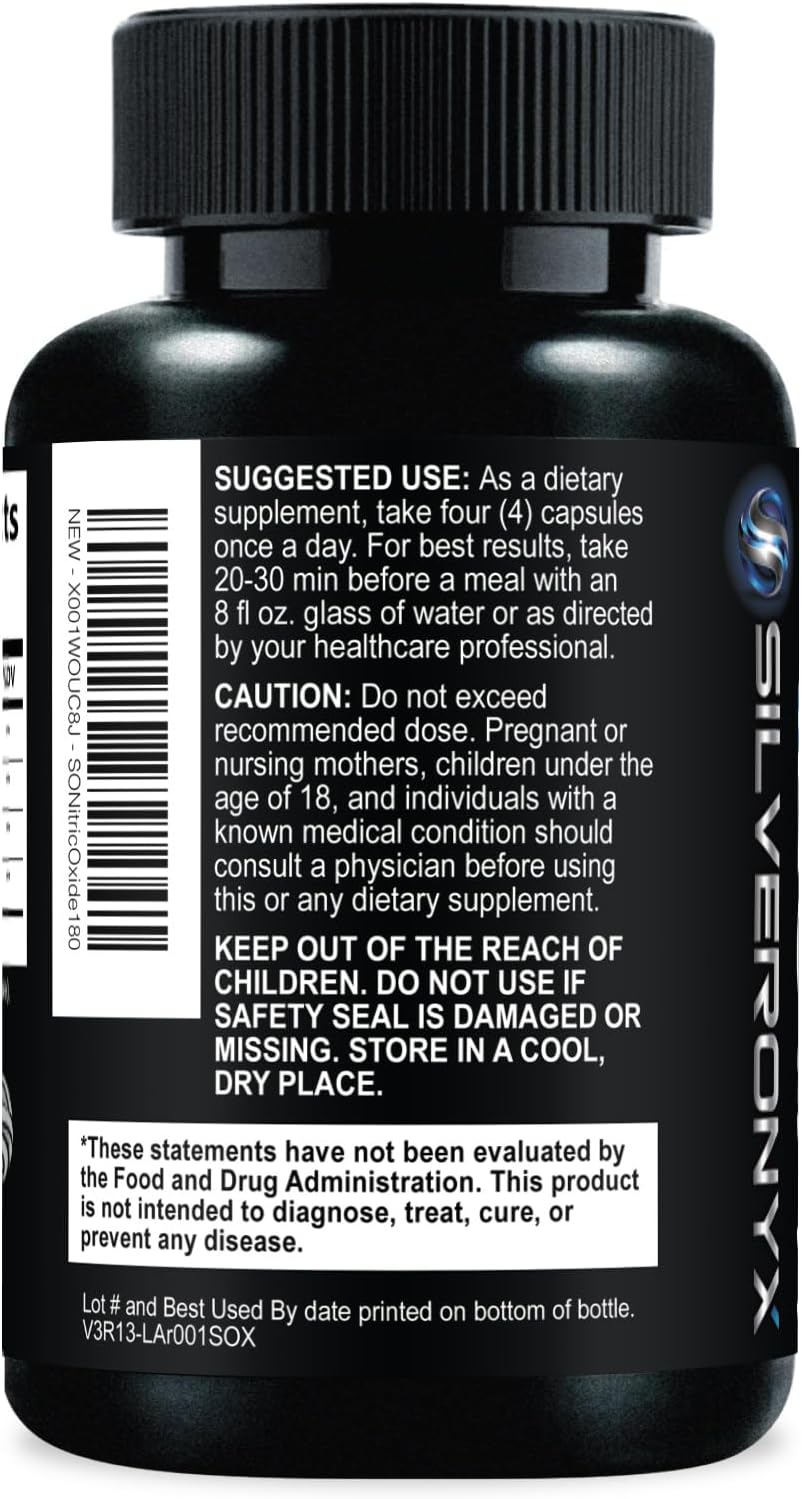 مکمل نیتریک اکساید و پمپ عضلانی SILVERONYX، 180 کپسول