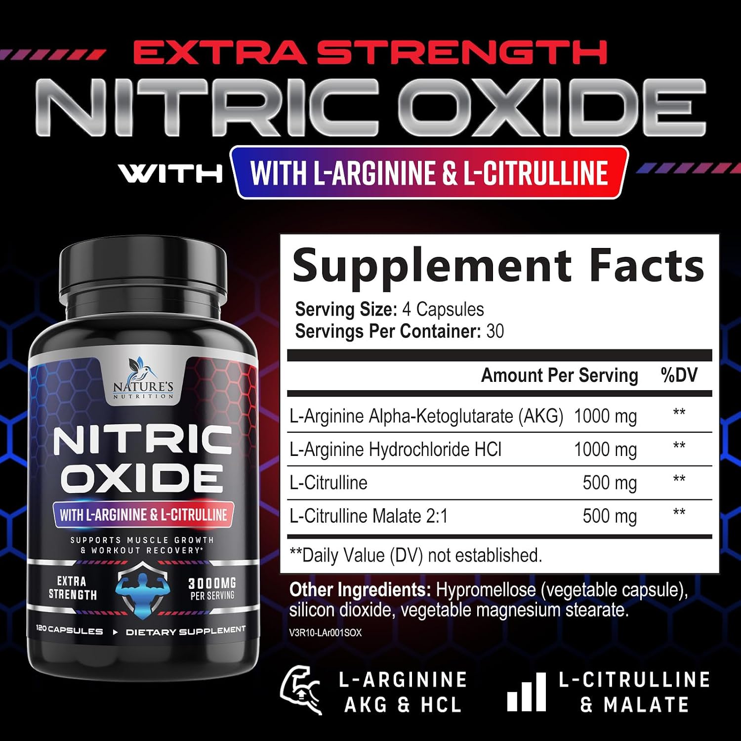 مکمل نیتریک اکساید و پمپ عضلانی Nature's Nutrition، 120 کپسول