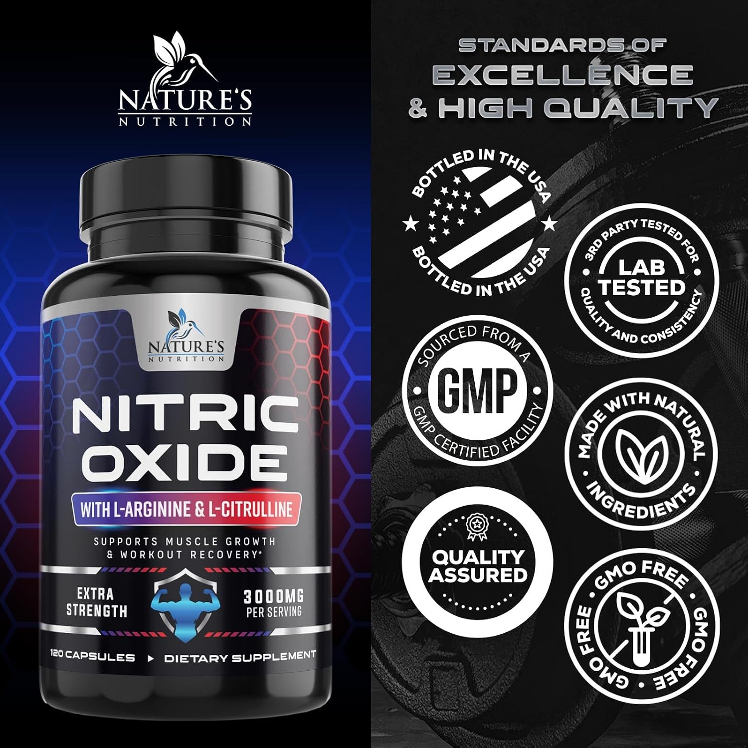 مکمل نیتریک اکساید و پمپ عضلانی Nature's Nutrition، 120 کپسول