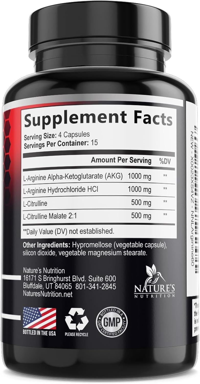 مکمل نیتریک اکساید و پمپ عضلانی Nature's Nutrition، 60 کپسول