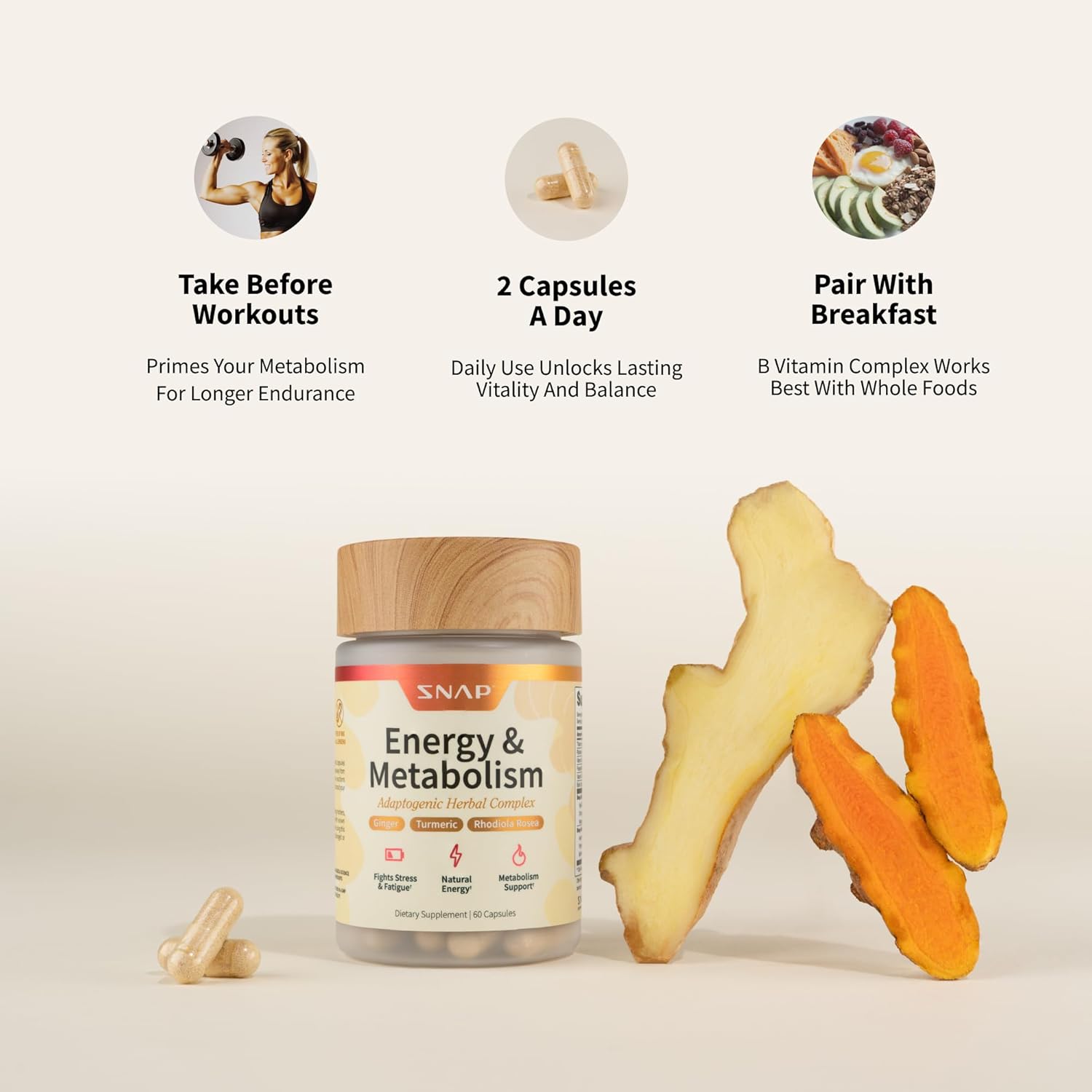 مکمل انرژی و استقامت Snap Supplements، 60 کپسول