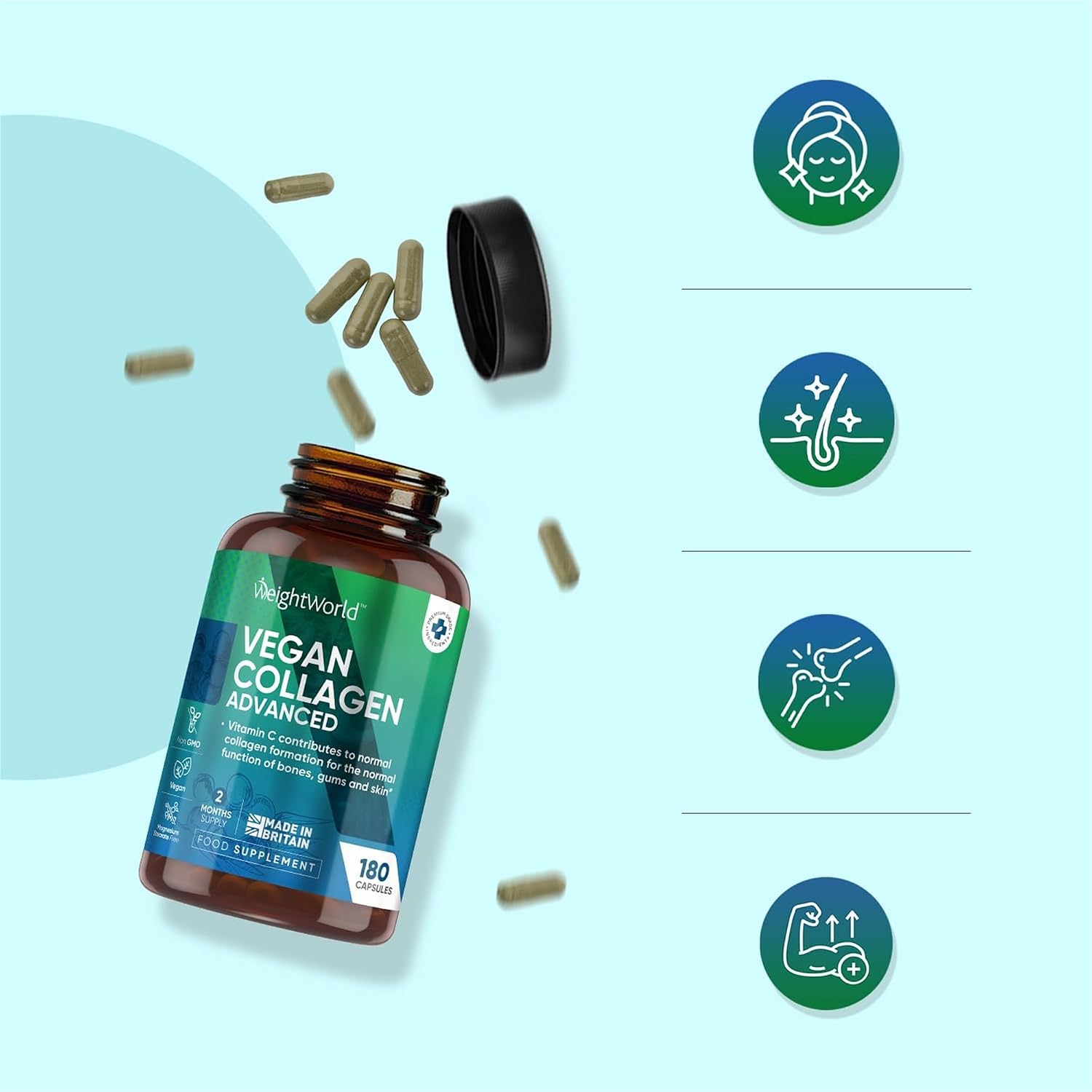 مکمل کلاژن‌ساز پوست، مو و مفاصل WeightWorld مدل Collagen Booster، 180 کپسول
