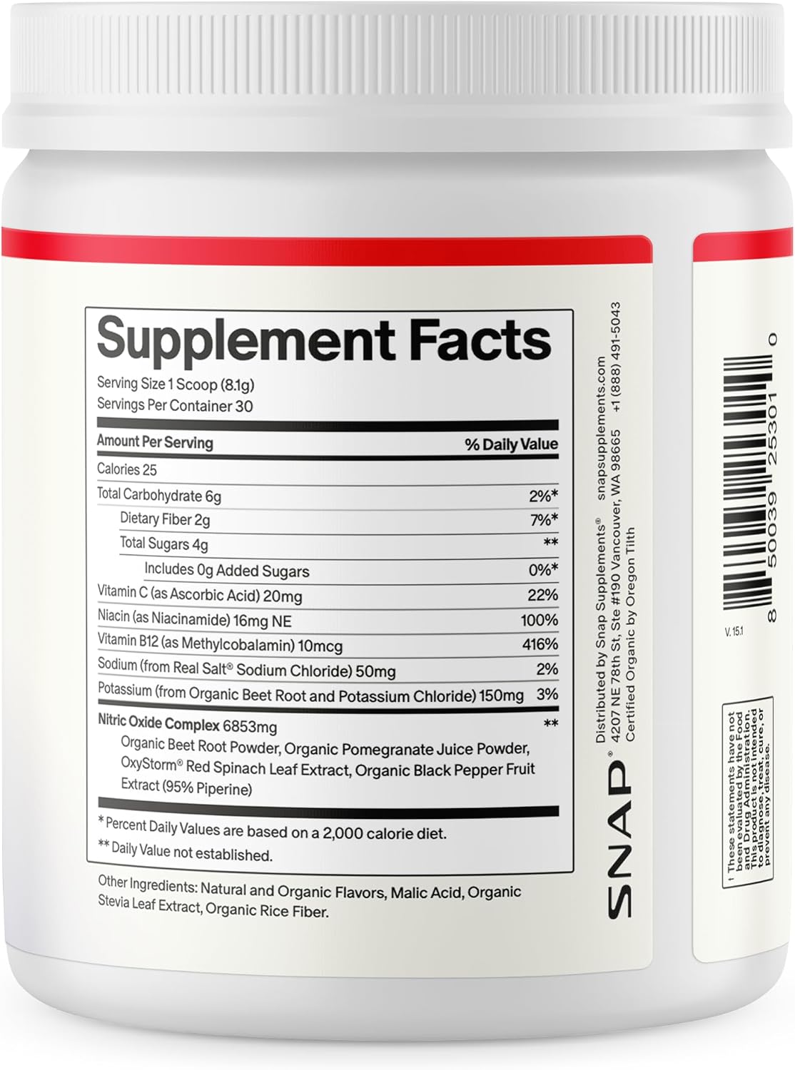 مکمل چغندر و تقویت نیتریک اکساید Snap Supplements، 30 وعده