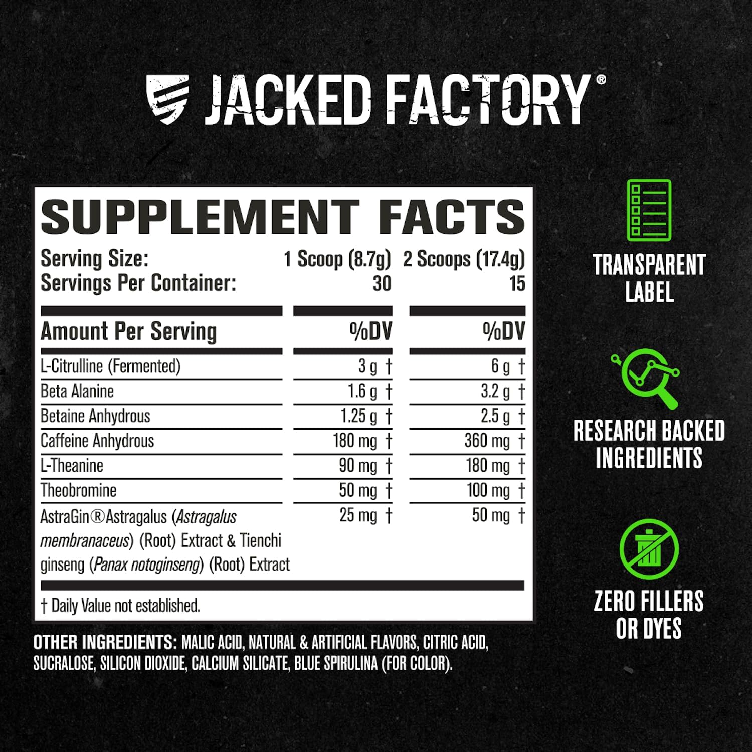 مکمل پری‌ورک‌اوت Jacked Factory مدل NITROSURGE، 30 وعده، طعم تمشک آبی