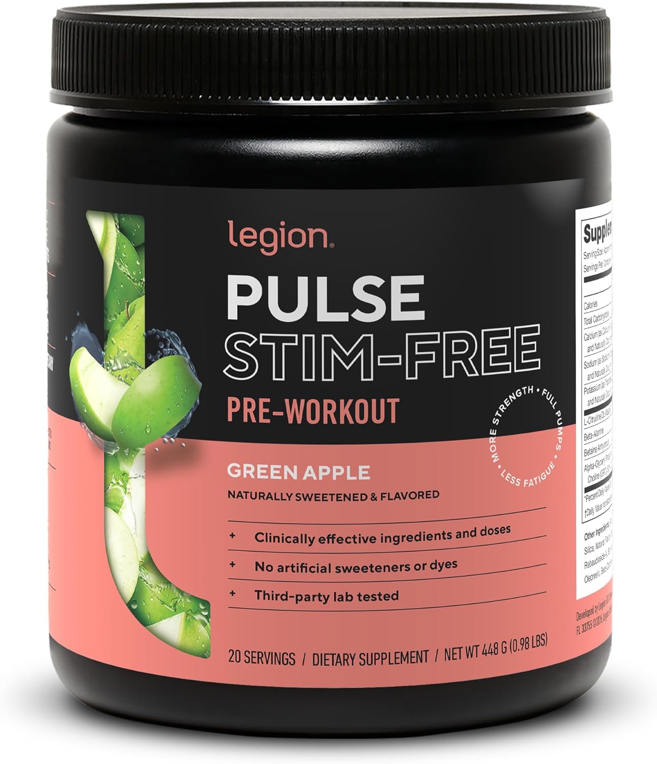 پری‌ورک‌اوت بدون کافئین LEGION مدل Pulse، طعم سیب سبز