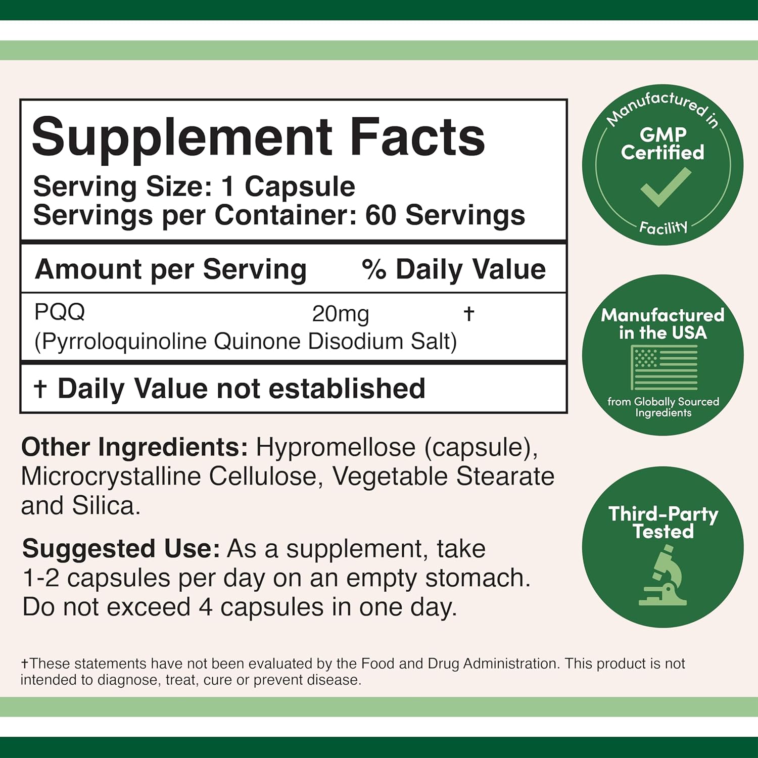 مکمل انرژی سلولی و سلامت طولانی‌مدت Double Wood Supplements مدل PQQ، 20 میلی‌گرم، 60 کپسول