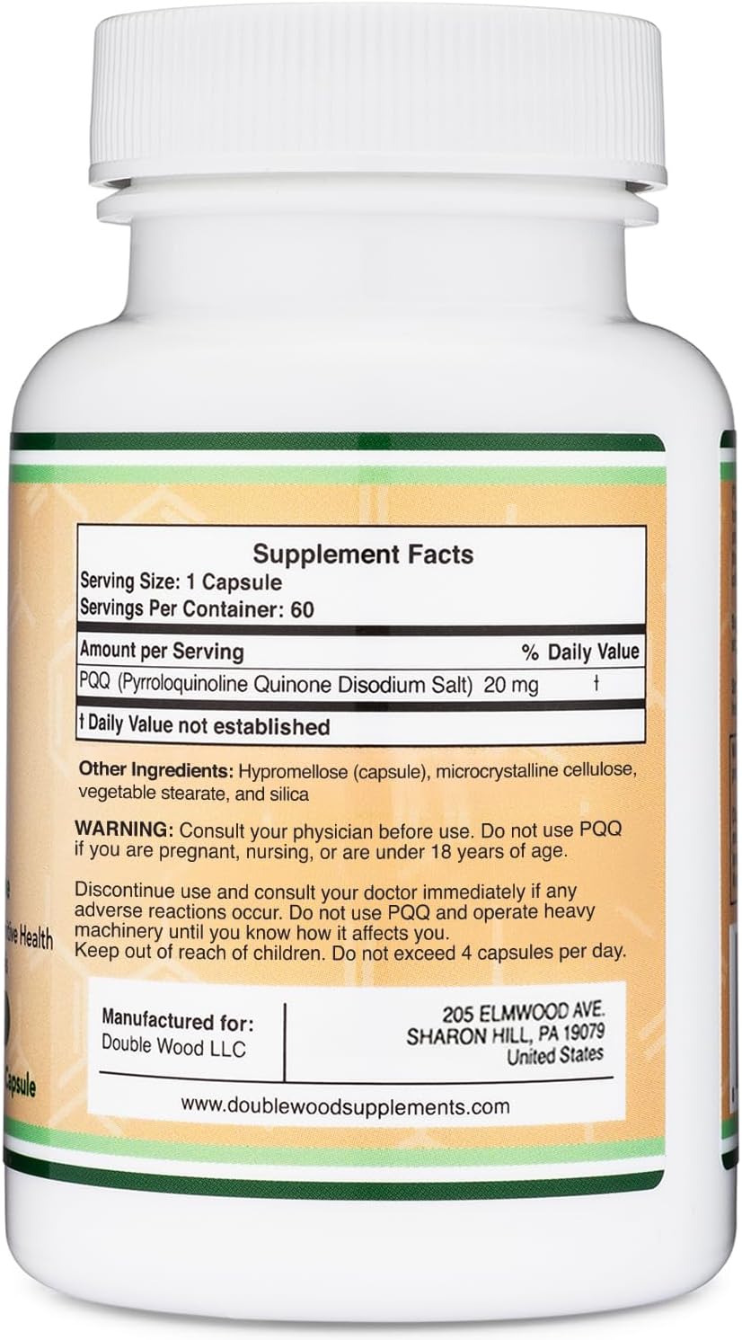 مکمل انرژی سلولی و سلامت طولانی‌مدت Double Wood Supplements مدل PQQ، 20 میلی‌گرم، 60 کپسول