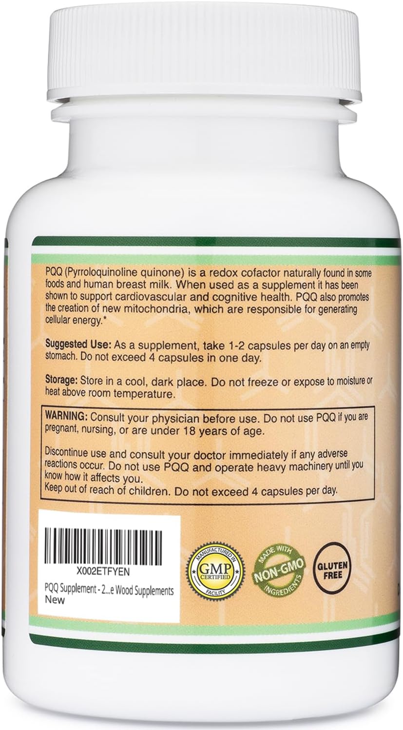 مکمل انرژی سلولی و سلامت طولانی‌مدت Double Wood Supplements مدل PQQ، 20 میلی‌گرم، 60 کپسول