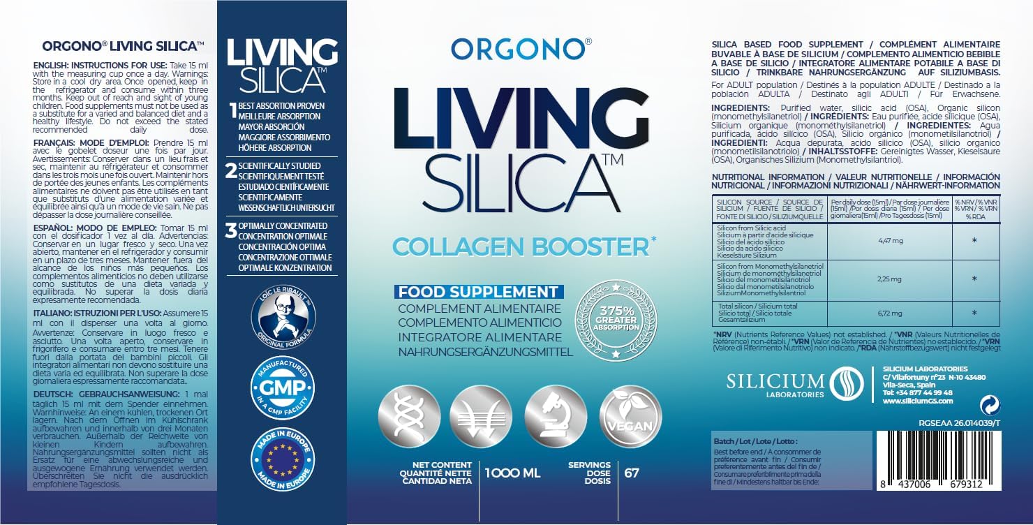 مکمل مایع کلاژن‌ساز Orgono Living Silica مدل Collagen Booster، 67 روز