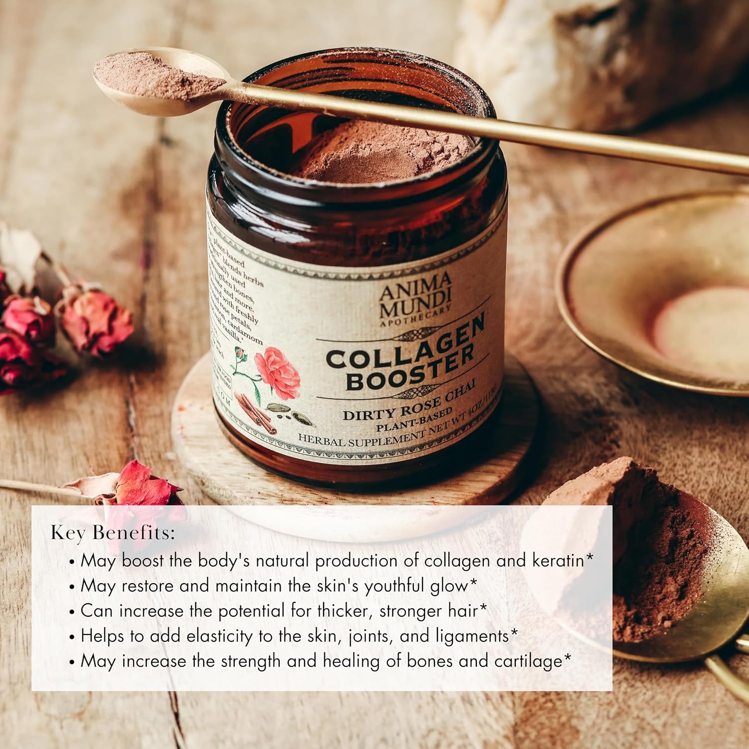 پودر کلاژن‌ساز Anima Mundi Apothecary مدل Collagen Booster، 4 اونس، طعم وانیل، رز و چای ادویه‌ای