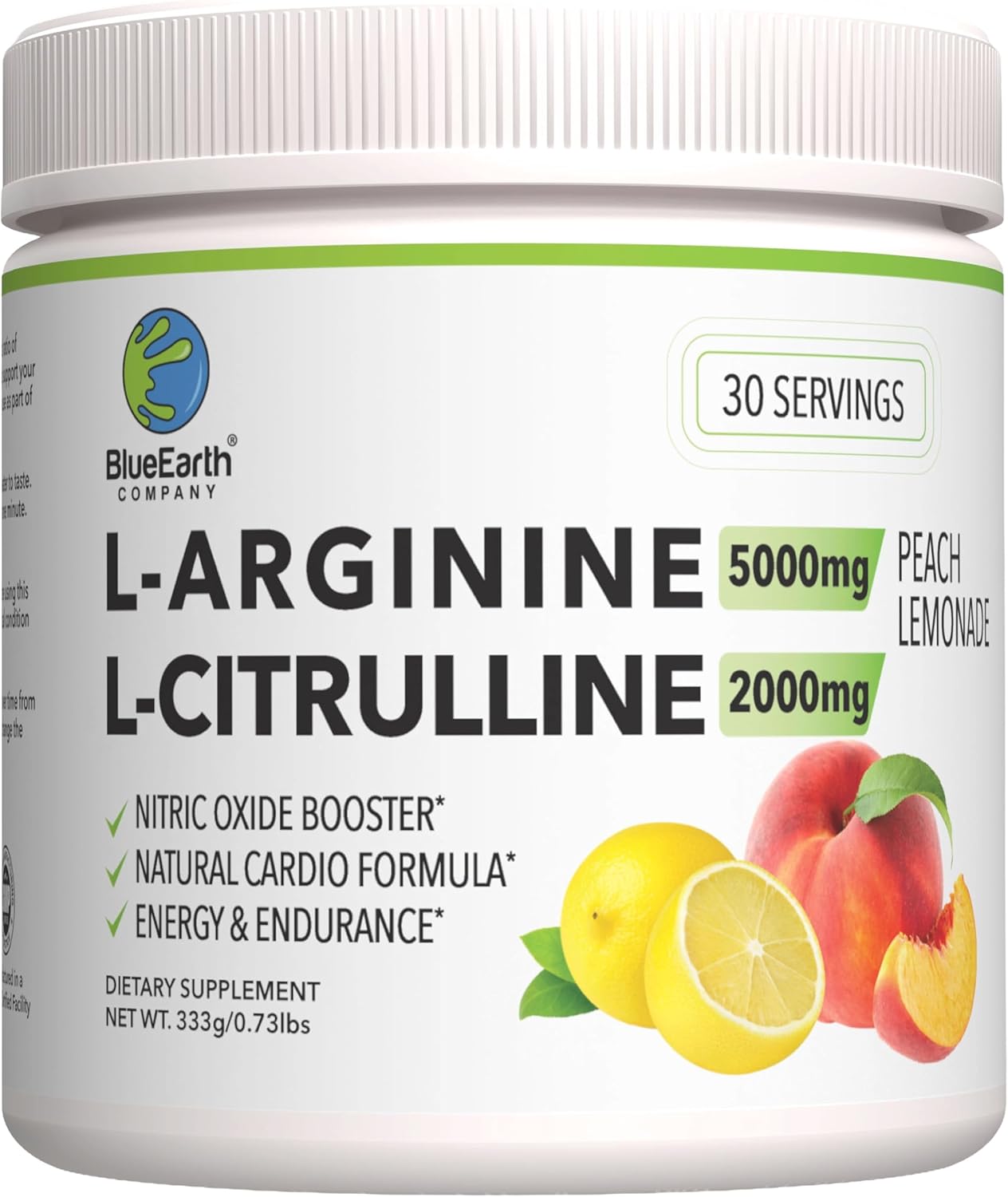 پودر L-Arginine و تقویت نیتریک اکساید BlueEarth Company، 5000 میلی‌گرم، 2000 میلی‌گرم، طعم لیمو