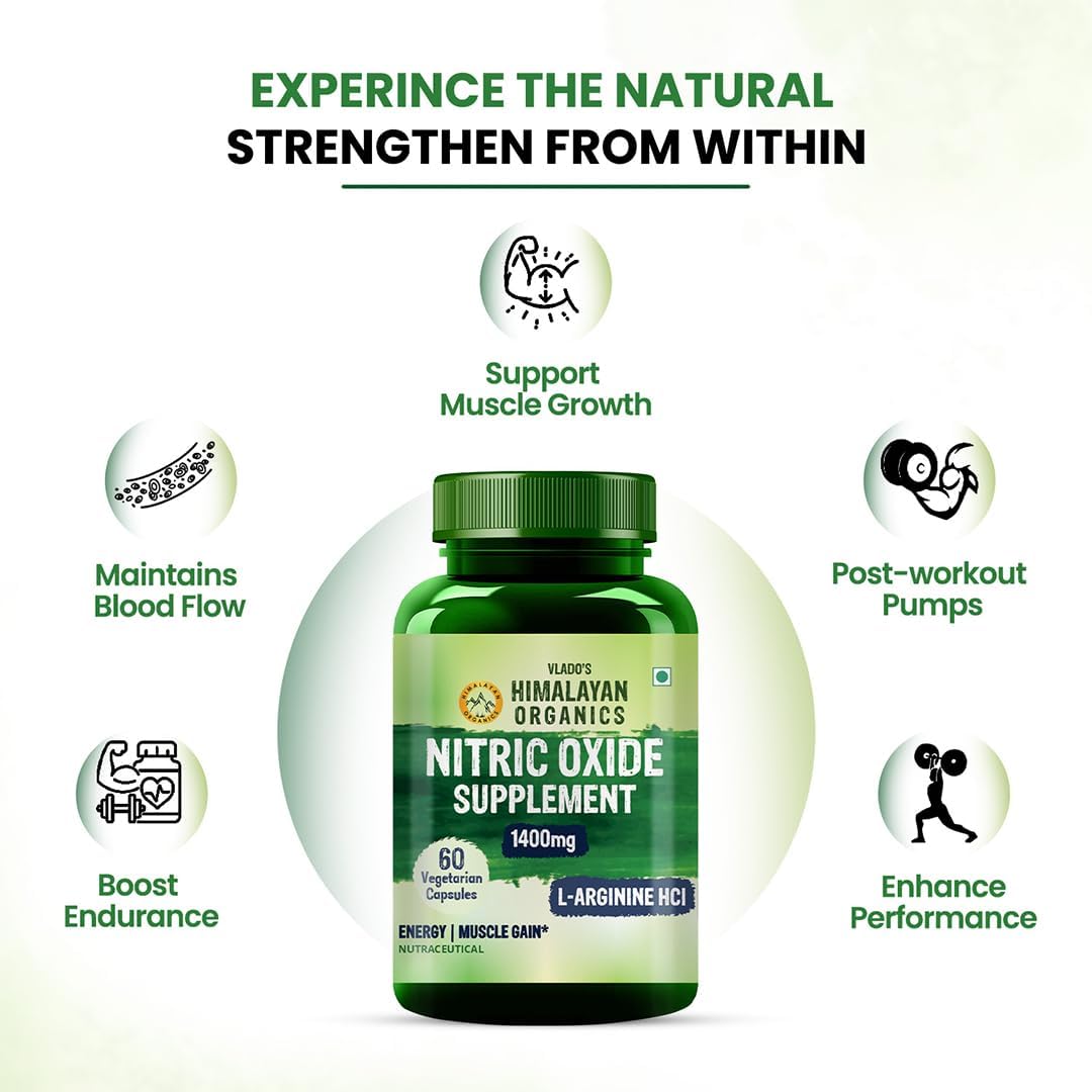 مکمل نیتریک اکساید و پمپ عضلانی HIMALAYAN ORGANICS، 1400 میلی‌گرم، 60 کپسول