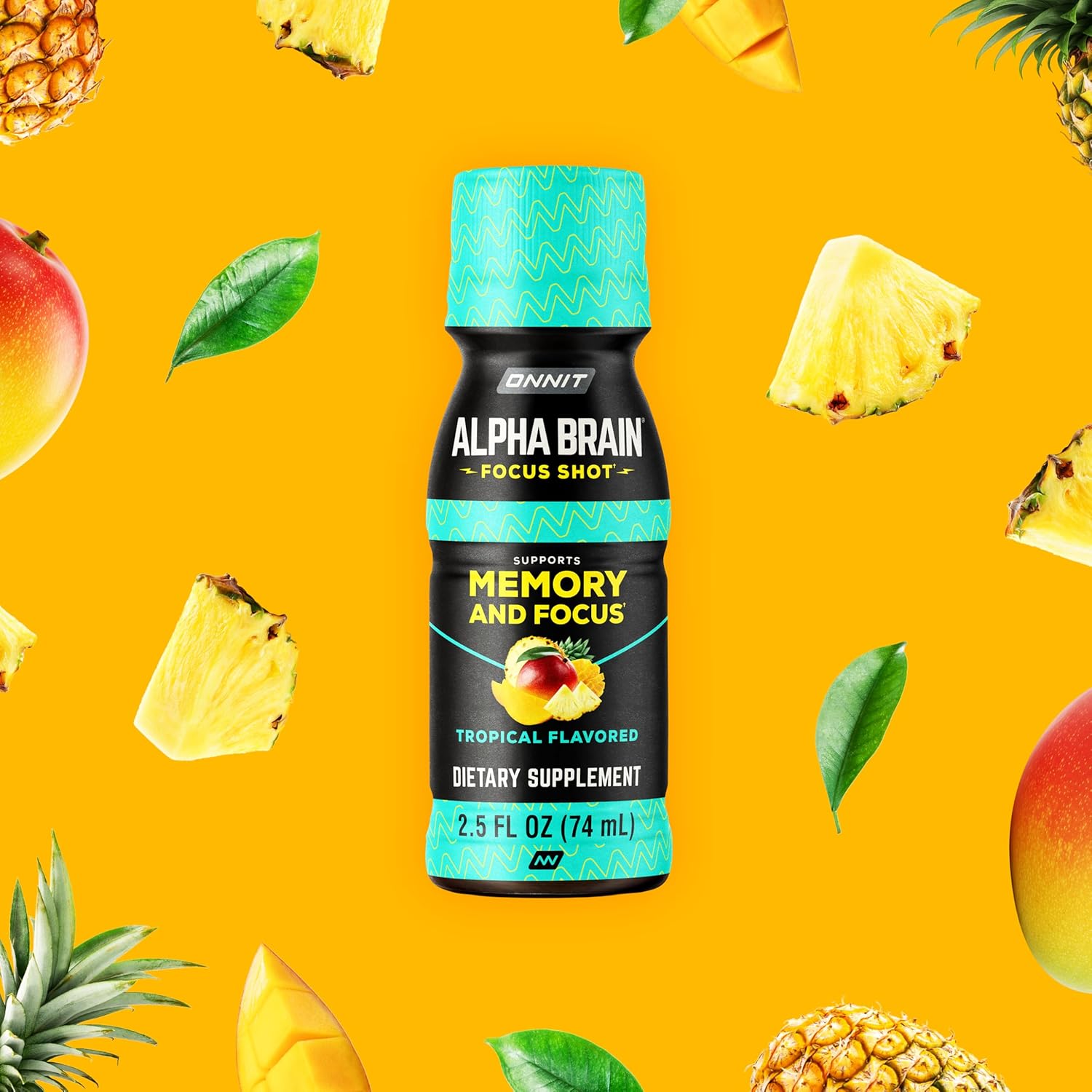 نوشیدنی نوتروپیک انرژی و تمرکز ONNIT مدل Alpha BRAIN، 2.5 اونس مایع، 6 عدد، طعم استوایی