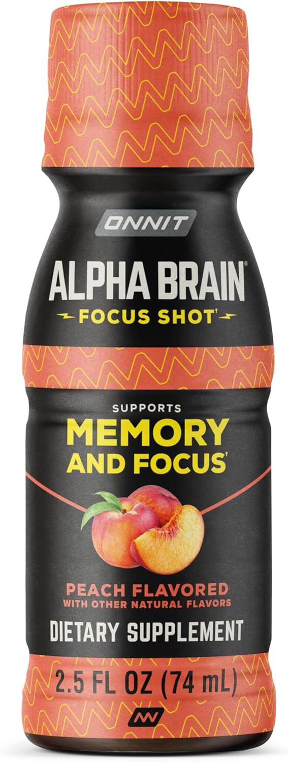 نوشیدنی نوتروپیک انرژی و تمرکز ONNIT مدل Alpha BRAIN، 2.5 اونس مایع، 6 عدد، طعم هلو