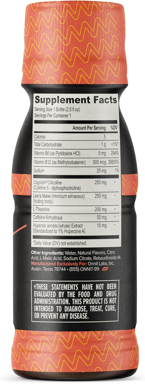 نوشیدنی نوتروپیک انرژی و تمرکز ONNIT مدل Alpha BRAIN، 2.5 اونس مایع، 6 عدد، طعم هلو