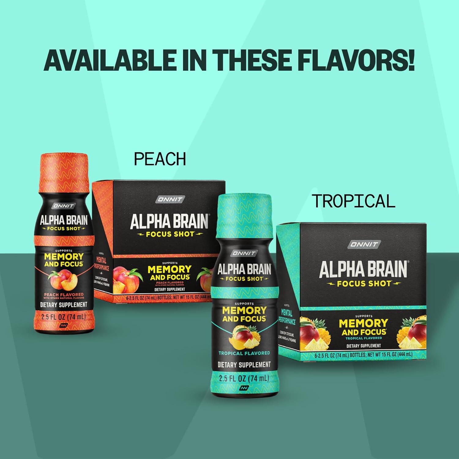 نوشیدنی نوتروپیک انرژی و تمرکز ONNIT مدل Alpha BRAIN، 2.5 اونس مایع، 6 عدد، طعم هلو