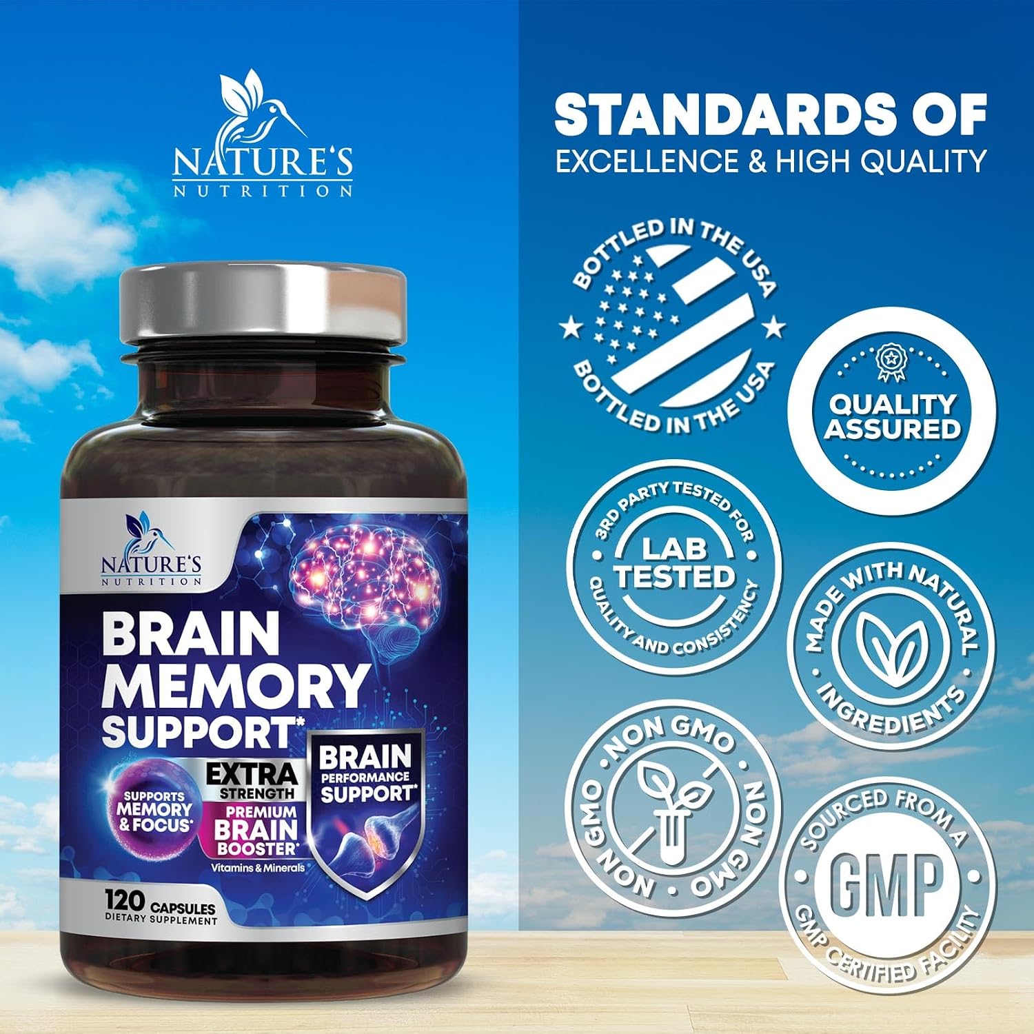 مکمل نوتروپیک حافظه و تمرکز Nature's Nutrition، 120 کپسول
