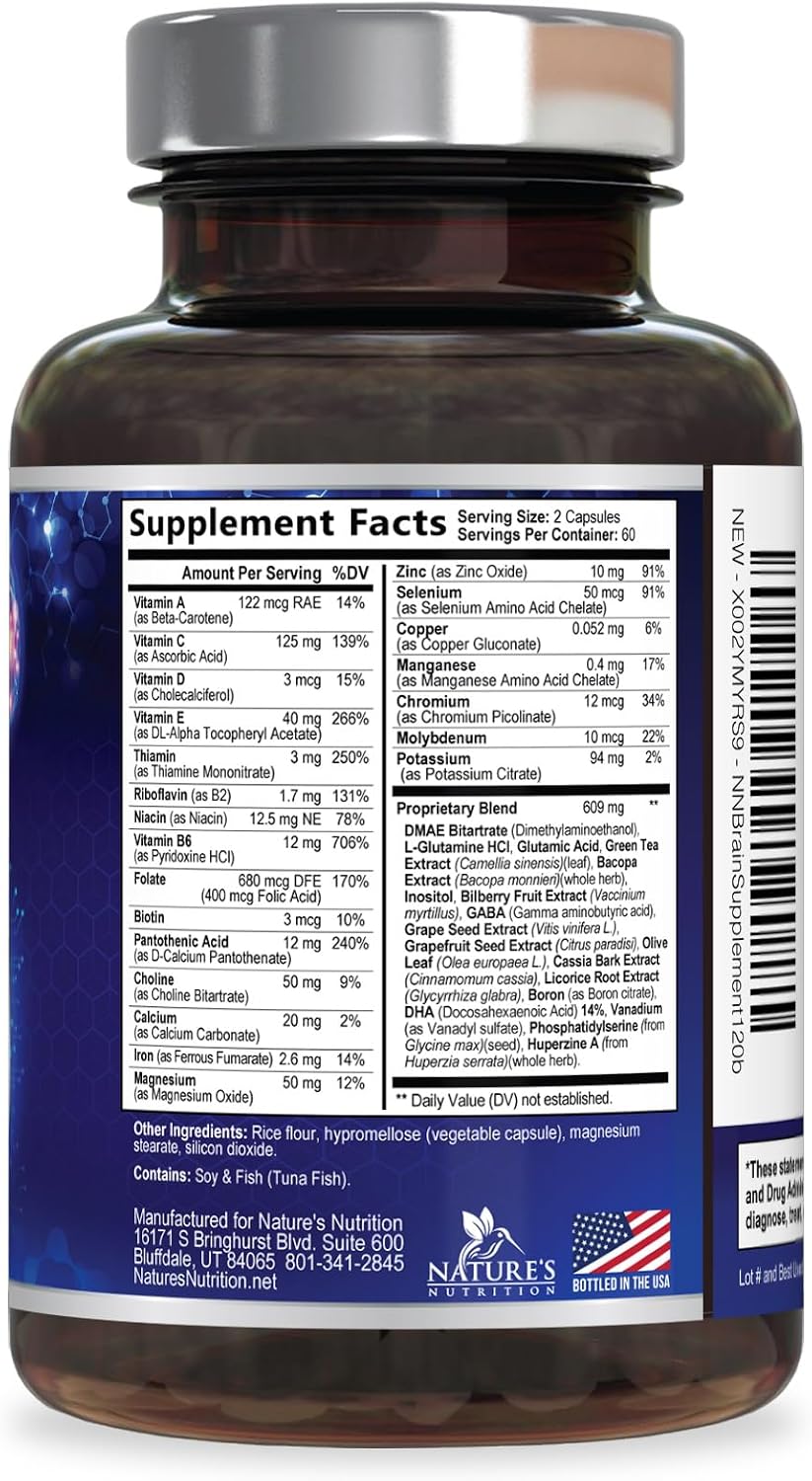 مکمل نوتروپیک حافظه و تمرکز Nature's Nutrition، 120 کپسول
