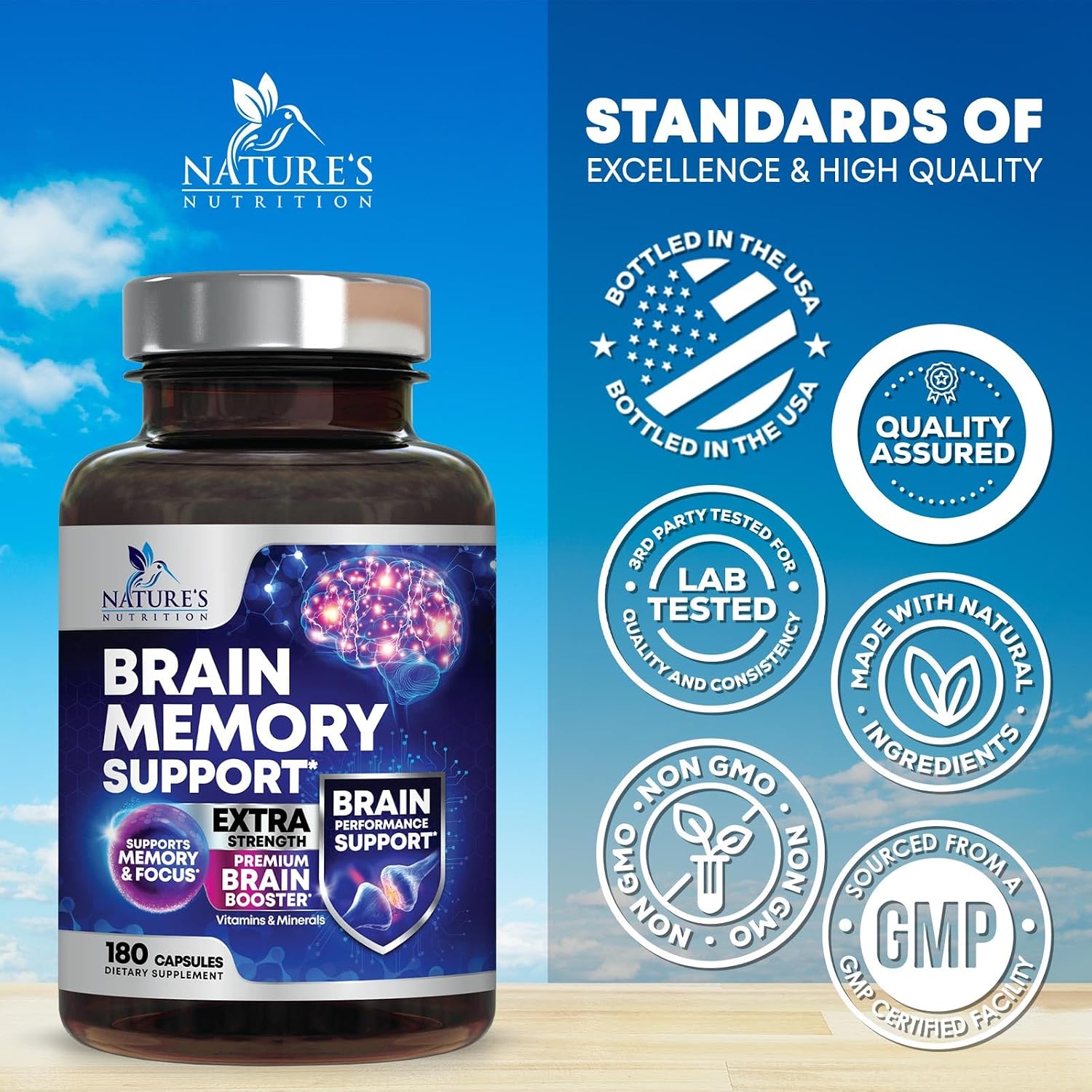مکمل نوتروپیک حافظه و تمرکز Nature's Nutrition، 180 کپسول