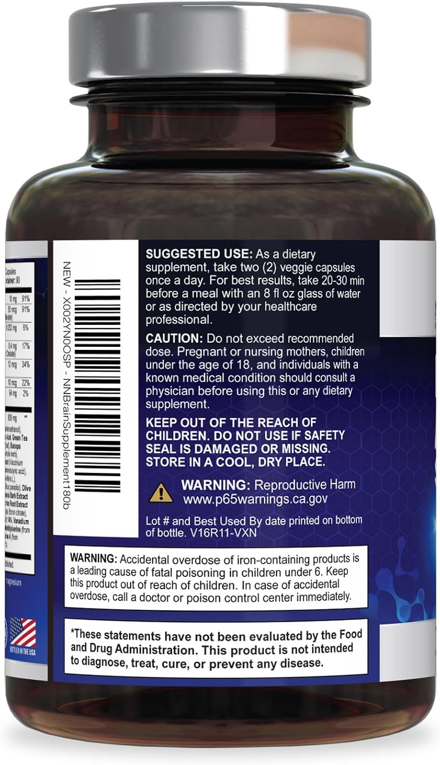 مکمل نوتروپیک حافظه و تمرکز Nature's Nutrition، 180 کپسول