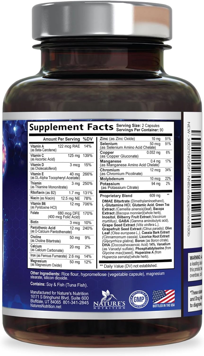 مکمل نوتروپیک حافظه و تمرکز Nature's Nutrition، 180 کپسول