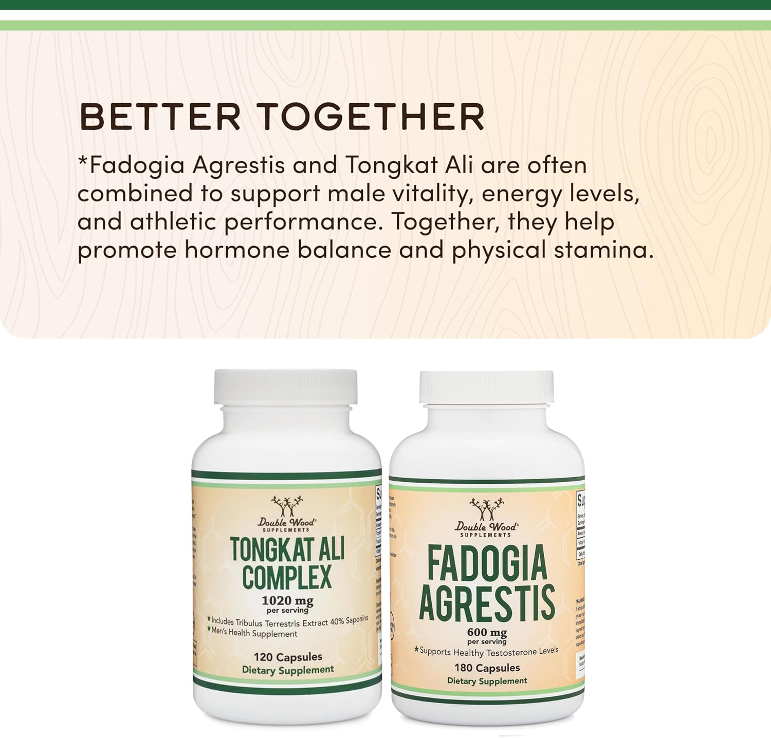 مکمل تقویت عملکرد مردان Double Wood Supplements مدل Fadogia Agrestis، 600 میلی‌گرم، 180 کپسول