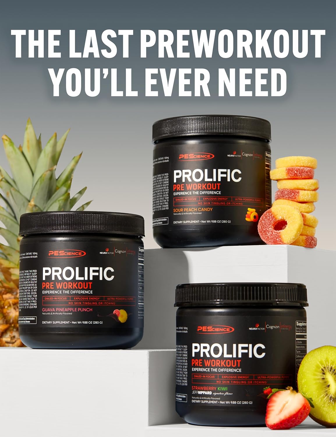 مکمل پری‌ورک‌اوت PEScience مدل Prolific، 40 پیمانه، طعم توت‌فرنگی و کیوی