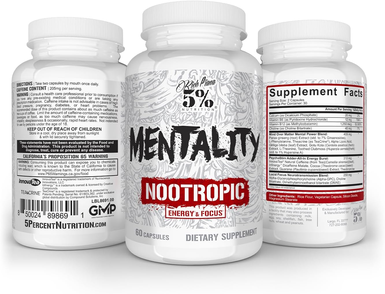 مکمل نوتروپیک حافظه و تمرکز 5% Nutrition مدل Mentality، 60 کپسول، 30 روز