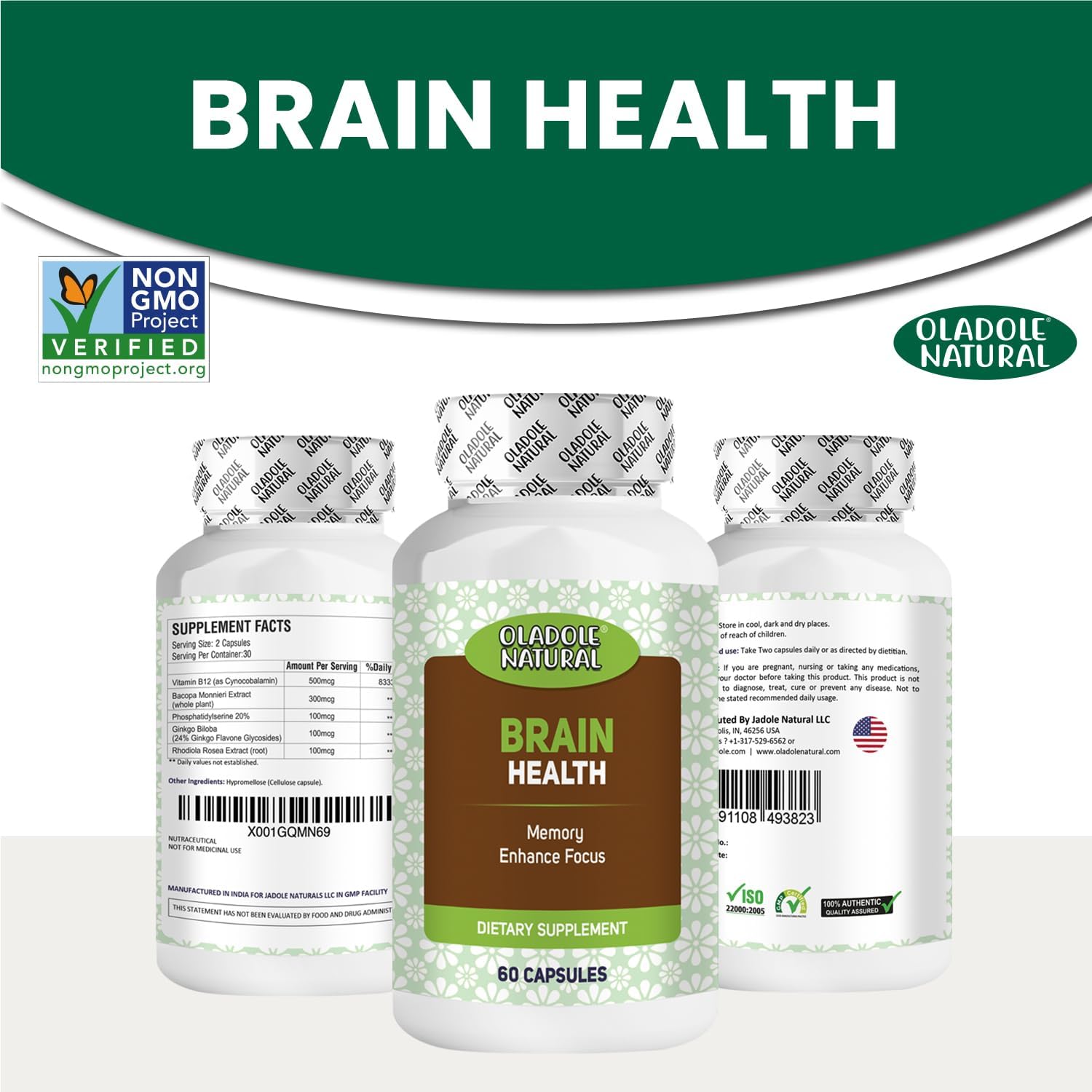 مکمل نوتروپیک حافظه و تمرکز Oladole Natural، 60 کپسول