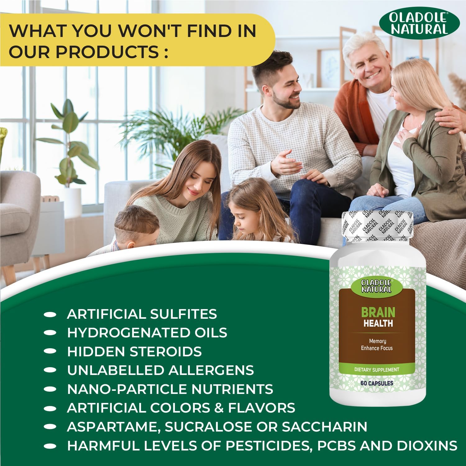 مکمل نوتروپیک حافظه و تمرکز Oladole Natural، 60 کپسول