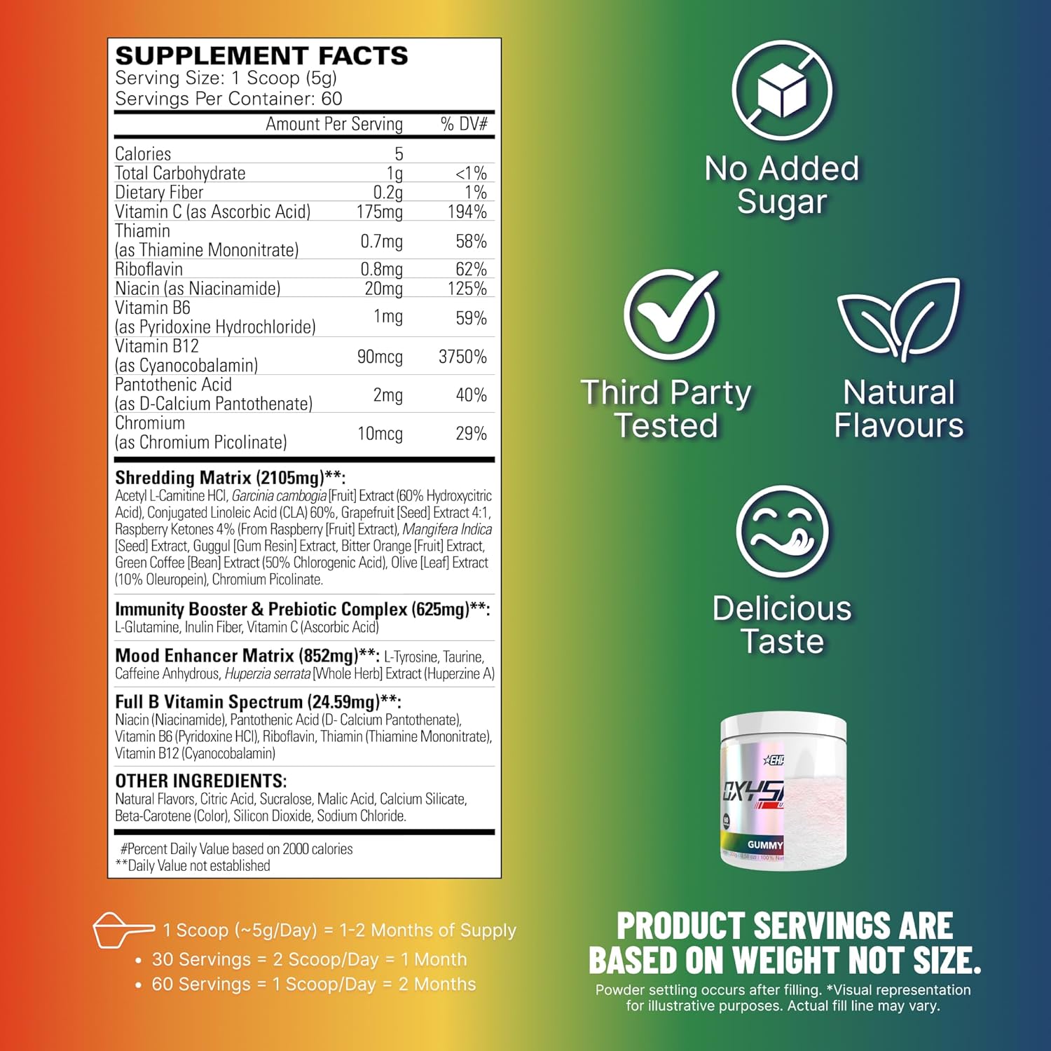 مکمل پری‌ورک‌اوت EHP LABS مدل OxyShred، 60 وعده، طعم پاستیل مار