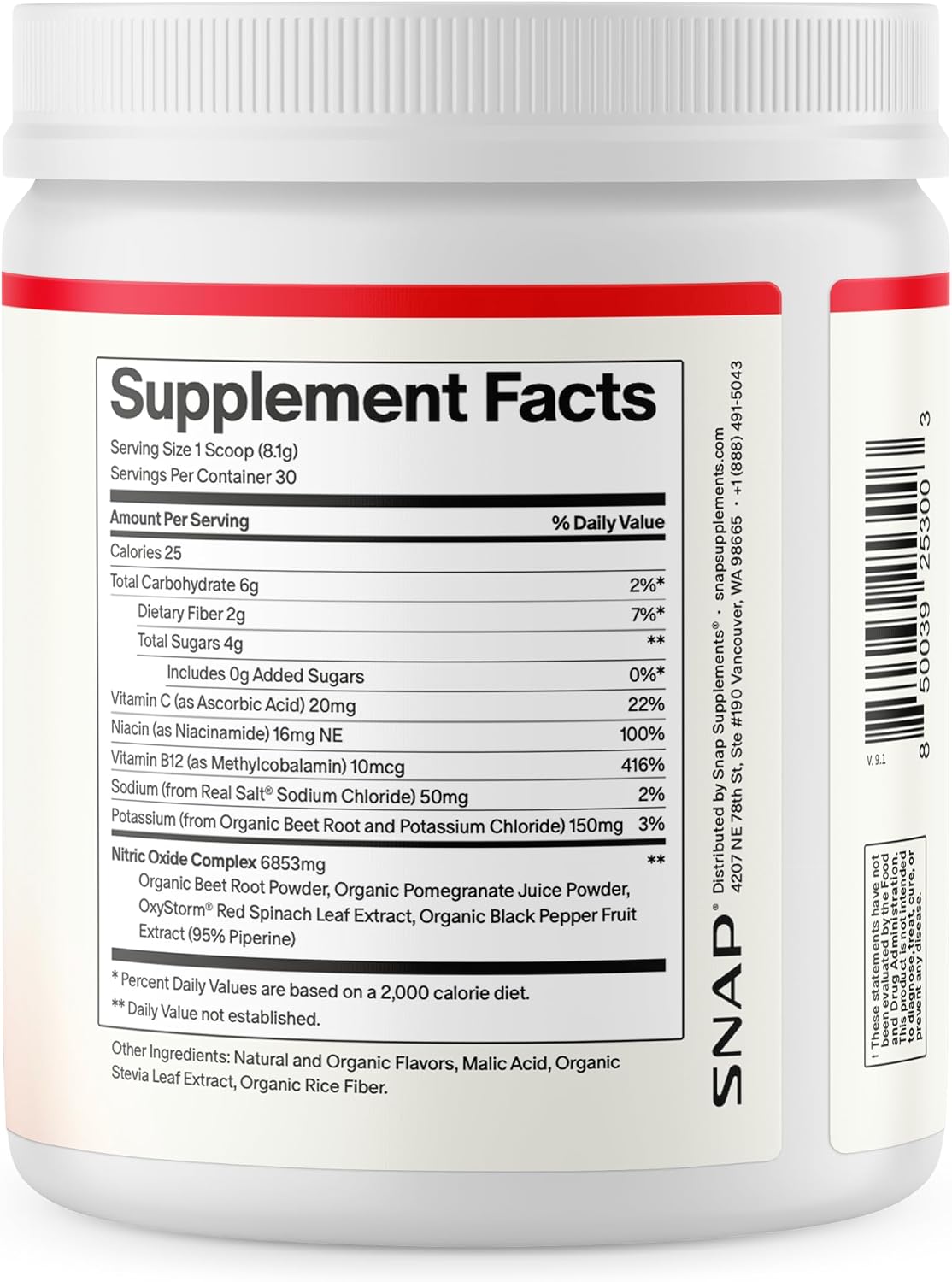 مکمل چغندر و تقویت نیتریک اکساید Snap Supplements، 30 وعده، طعم لیمو سبز