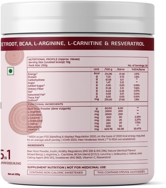مکمل پری‌ورک‌اوت R ROOTED ACTIVE NATURALS مدل Power Beets، 250 گرم