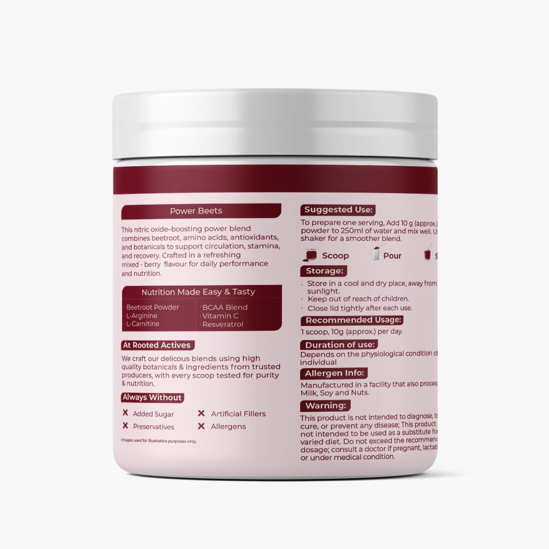 مکمل پری‌ورک‌اوت R ROOTED ACTIVE NATURALS مدل Power Beets، 250 گرم