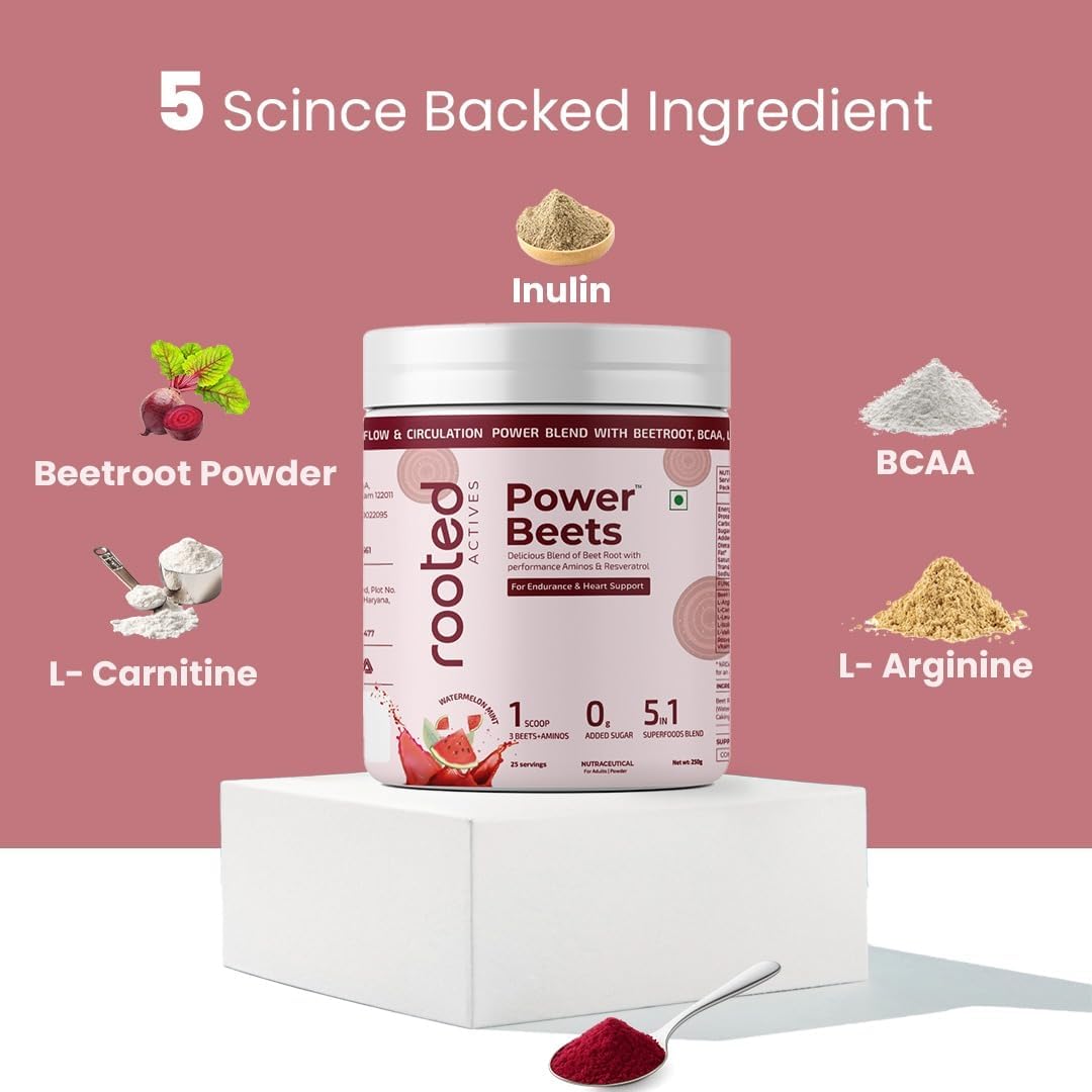 مکمل پری‌ورک‌اوت R ROOTED ACTIVE NATURALS مدل Power Beets، 250 گرم