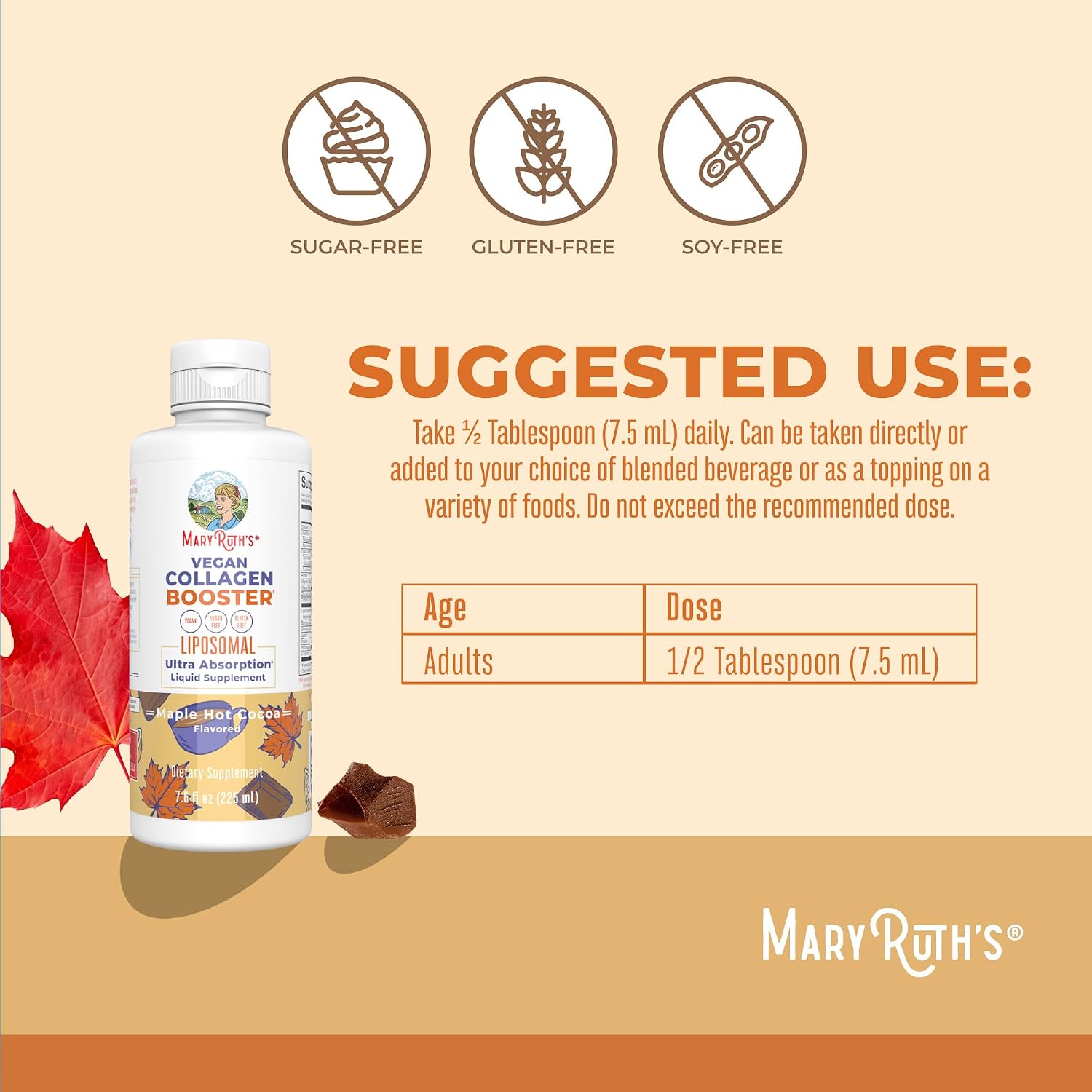 مکمل مایع کلاژن‌ساز MaryRuth Organics مدل Collagen Booster، 7.6 اونس، 250 میلی‌گرم، طعم هات‌چاکلت افرا
