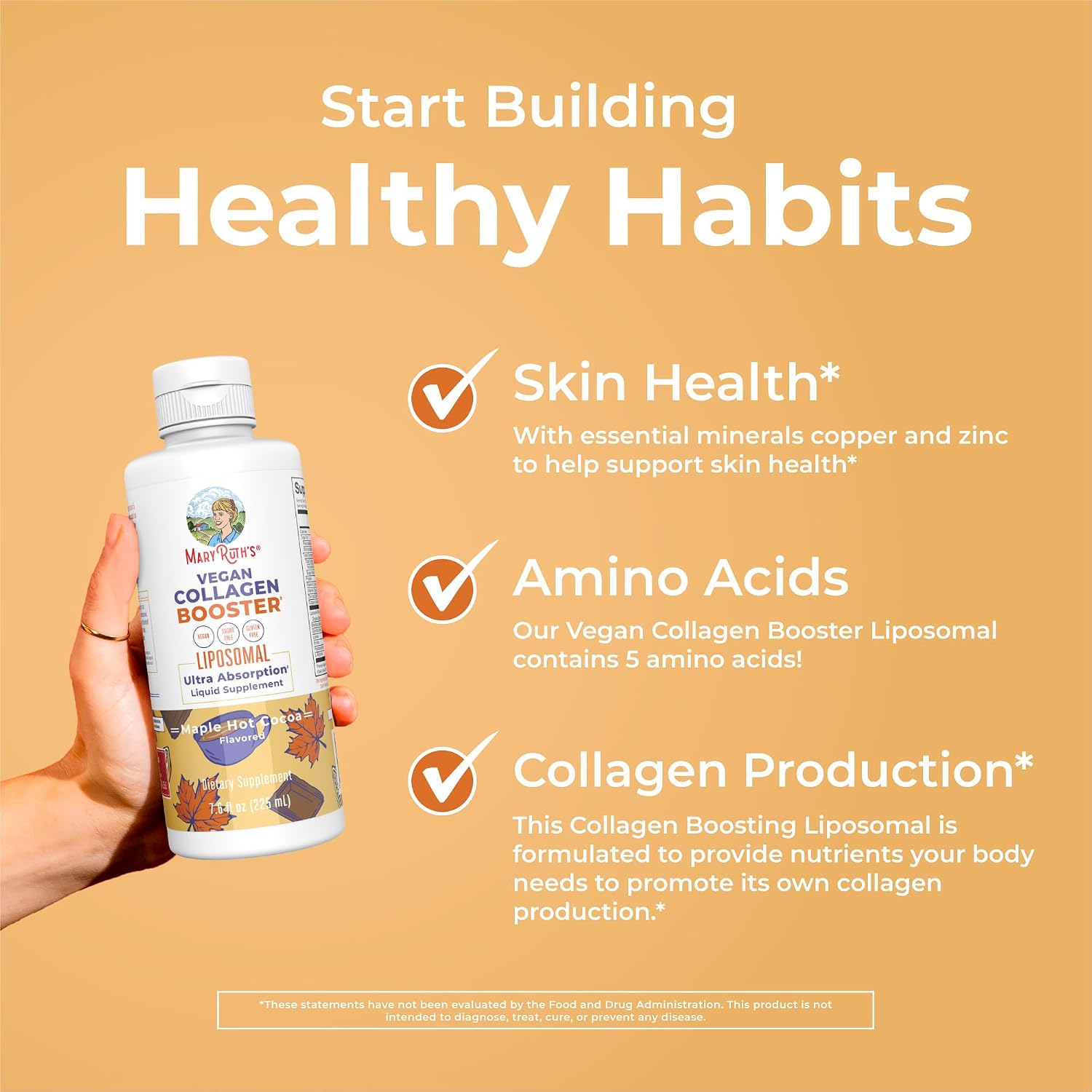 مکمل مایع کلاژن‌ساز MaryRuth Organics مدل Collagen Booster، 7.6 اونس، 250 میلی‌گرم، طعم هات‌چاکلت افرا