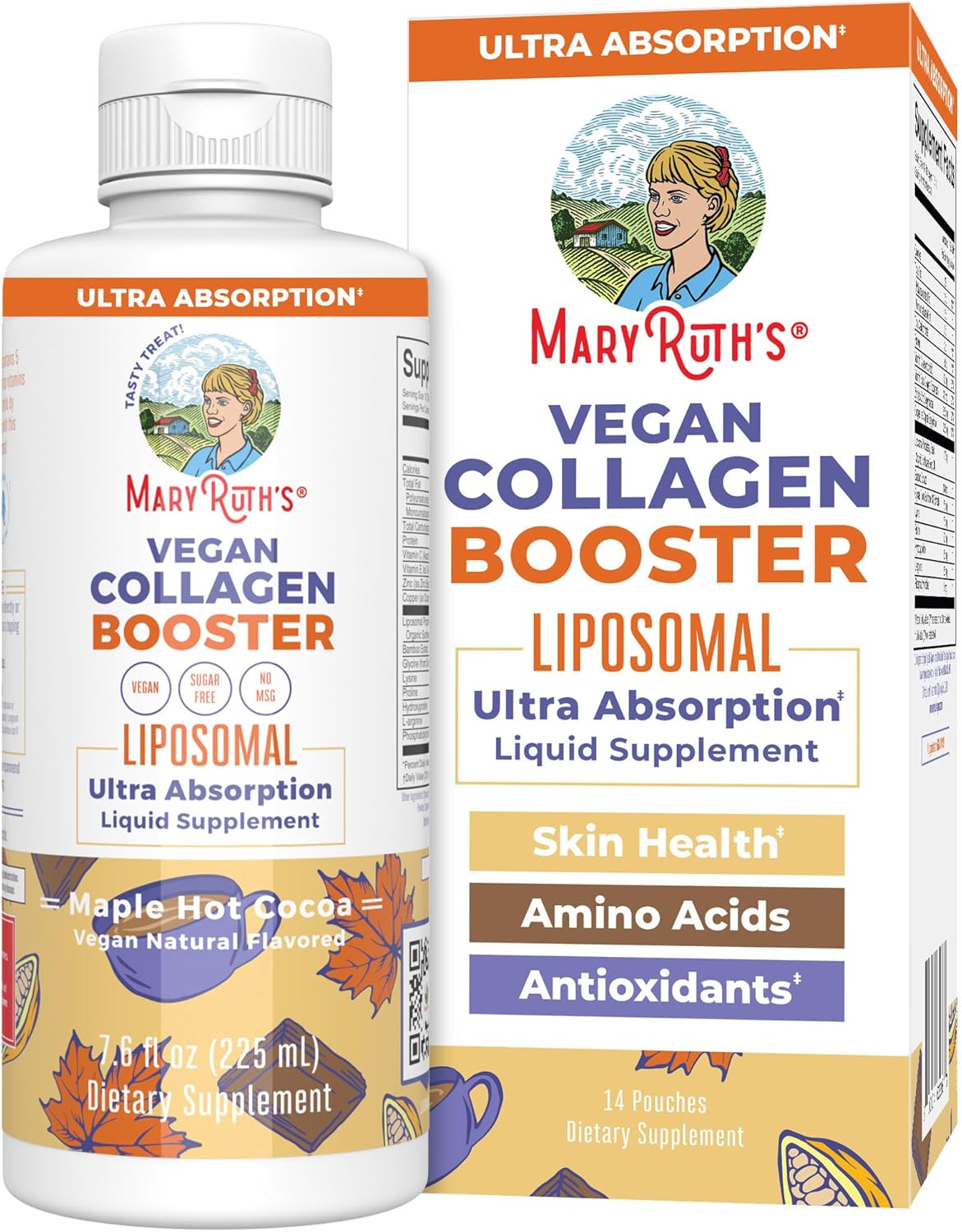 مکمل مایع کلاژن‌ساز MaryRuth Organics مدل Collagen Booster، 7.6 اونس، 250 میلی‌گرم، طعم هات‌چاکلت افرا