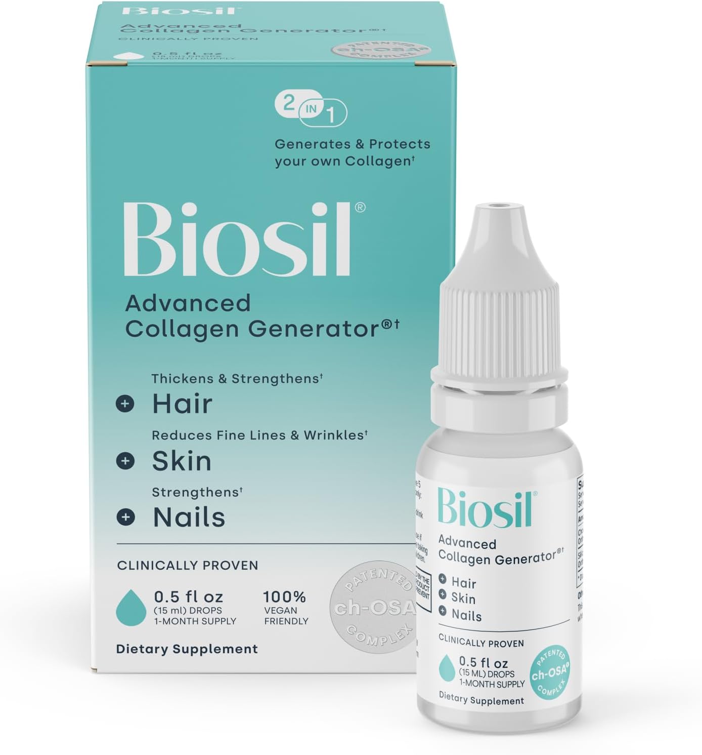 مکمل کلاژن‌ساز پوست، مو و مفاصل Biosil مدل Collagen Booster، 0.5 اونس مایع