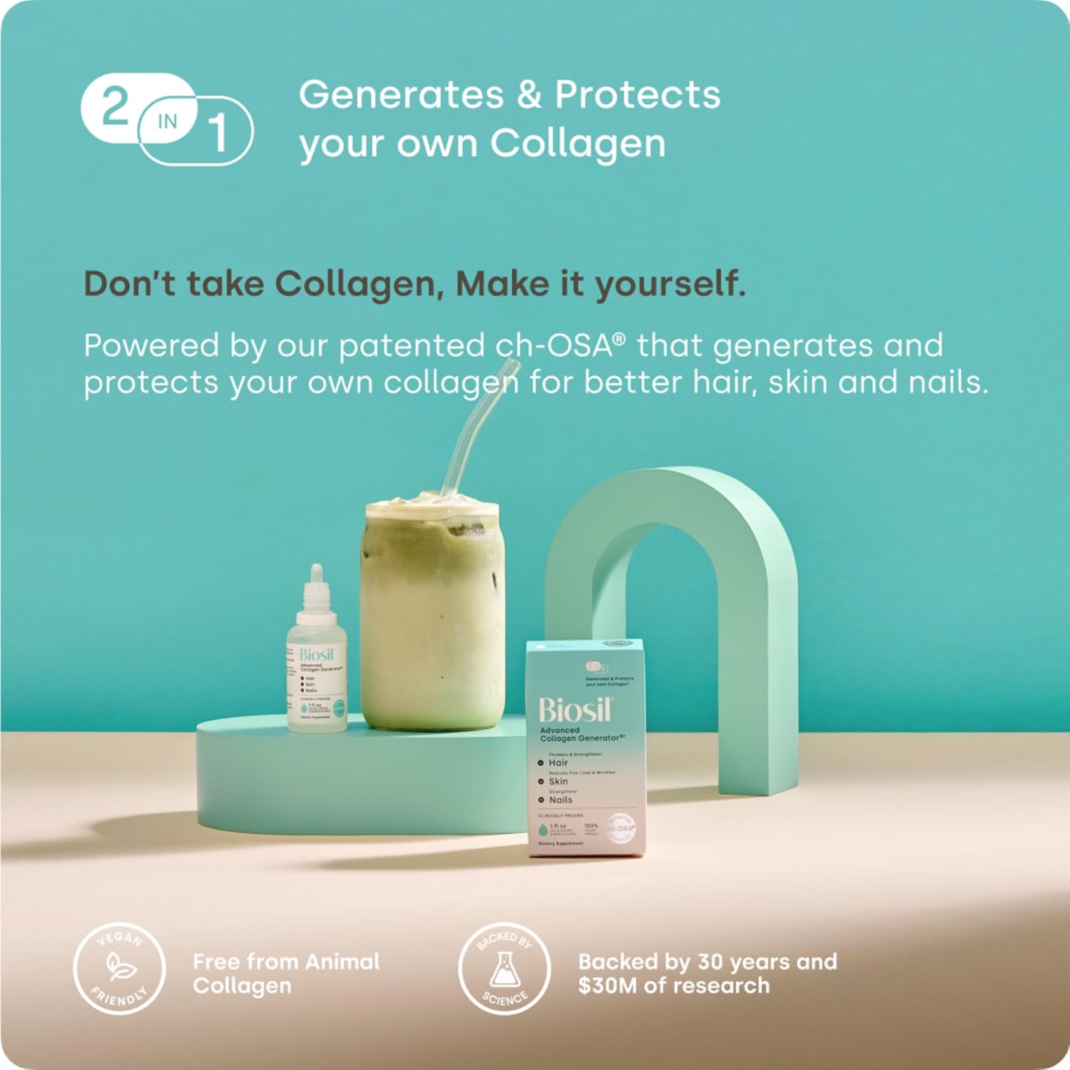 مکمل کلاژن‌ساز پوست، مو و مفاصل Biosil مدل Collagen Booster، 0.5 اونس مایع