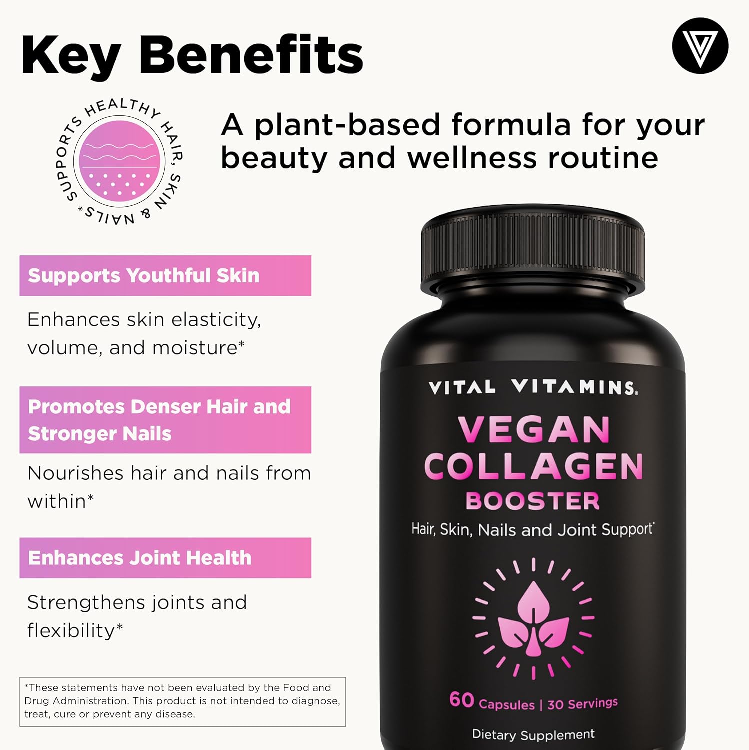 مکمل کلاژن‌ساز پوست، مو و مفاصل Vital Vitamins مدل Collagen Booster، 60 کپسول