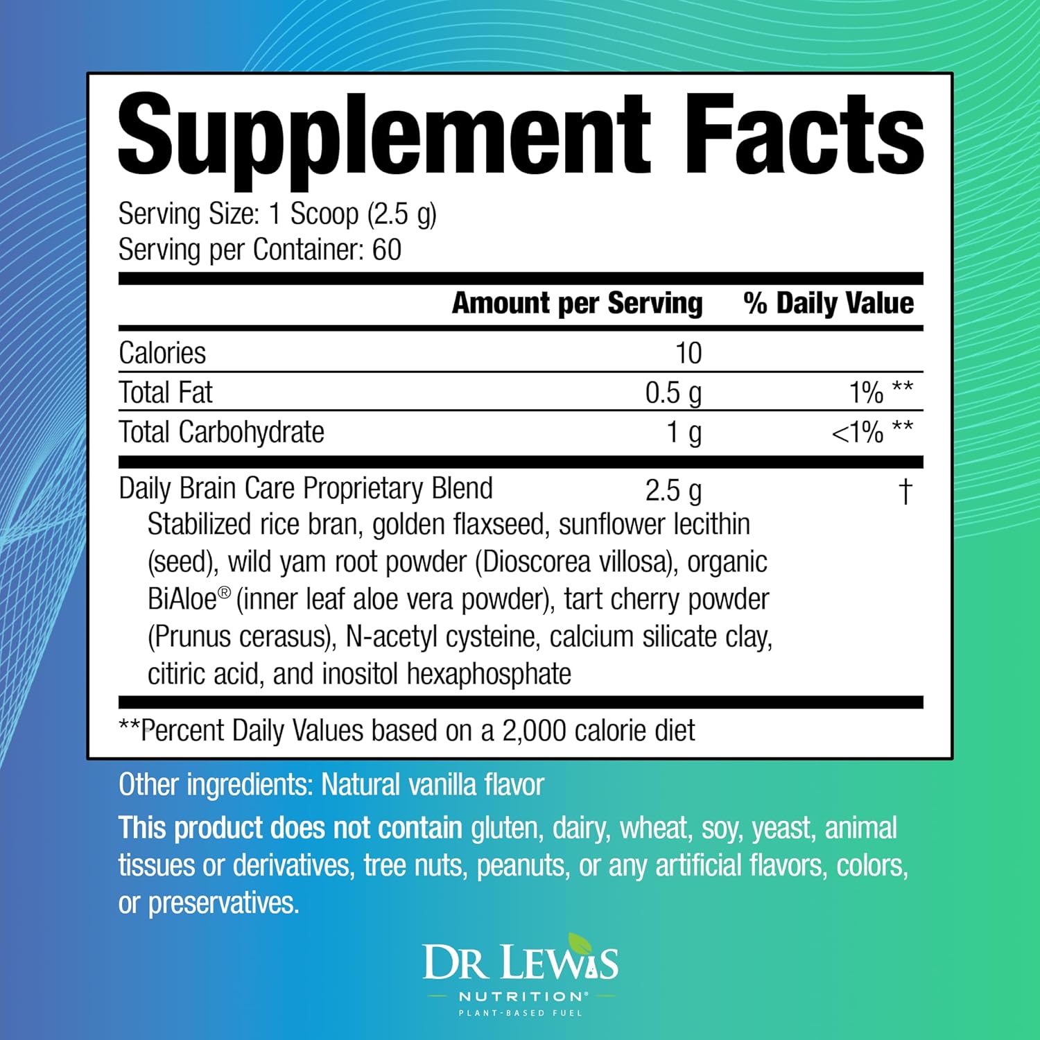 مکمل نوتروپیک حافظه و تمرکز Dr Lewis Nutrition، 150 گرم، طعم وانیل طبیعی