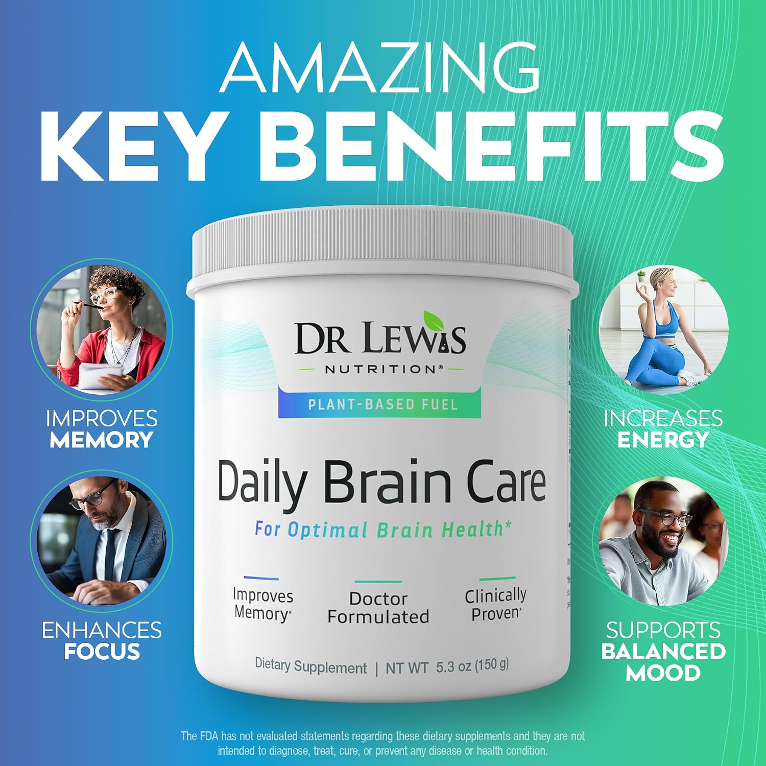 مکمل نوتروپیک حافظه و تمرکز Dr Lewis Nutrition، 150 گرم، طعم وانیل طبیعی