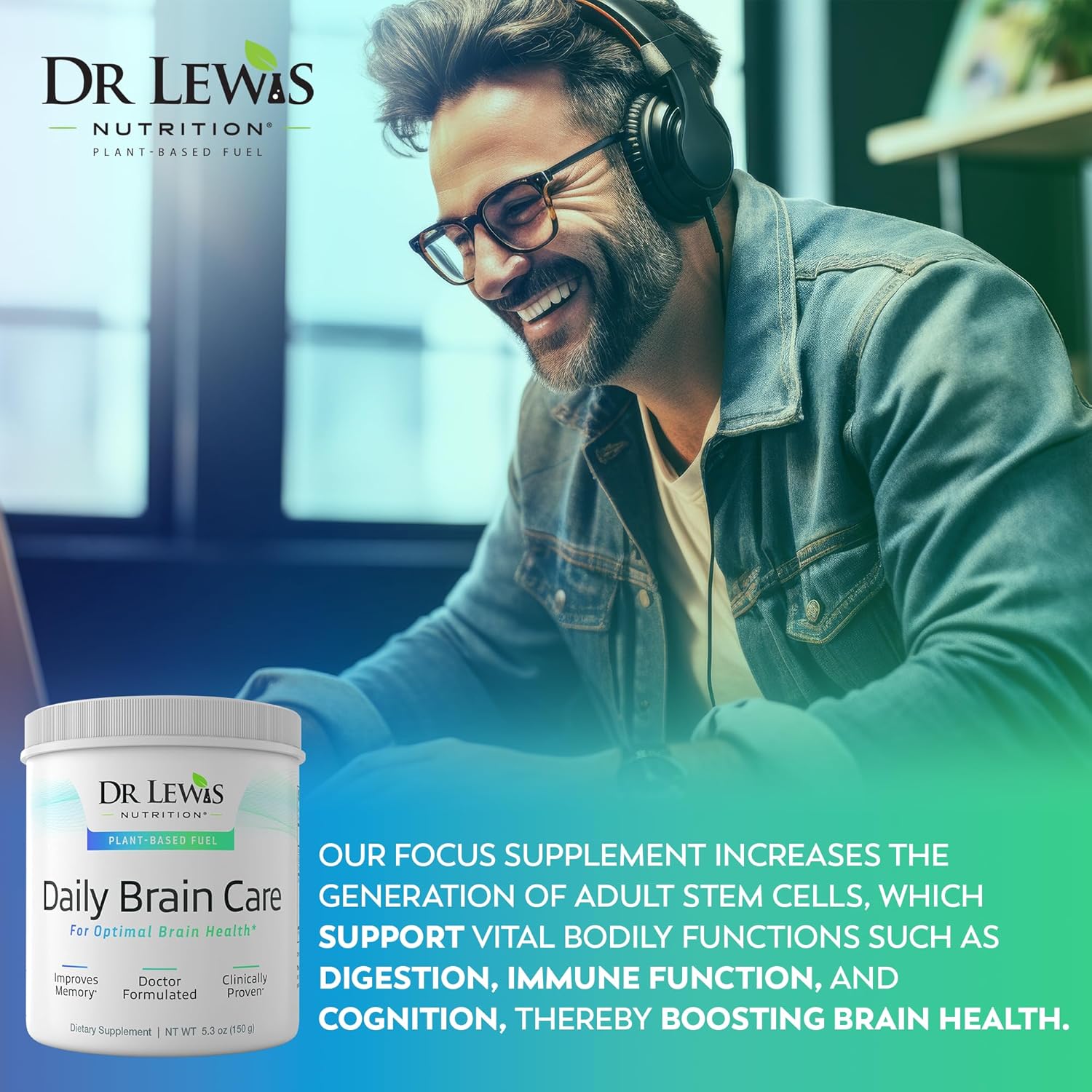 مکمل نوتروپیک حافظه و تمرکز Dr Lewis Nutrition، 150 گرم، طعم وانیل طبیعی