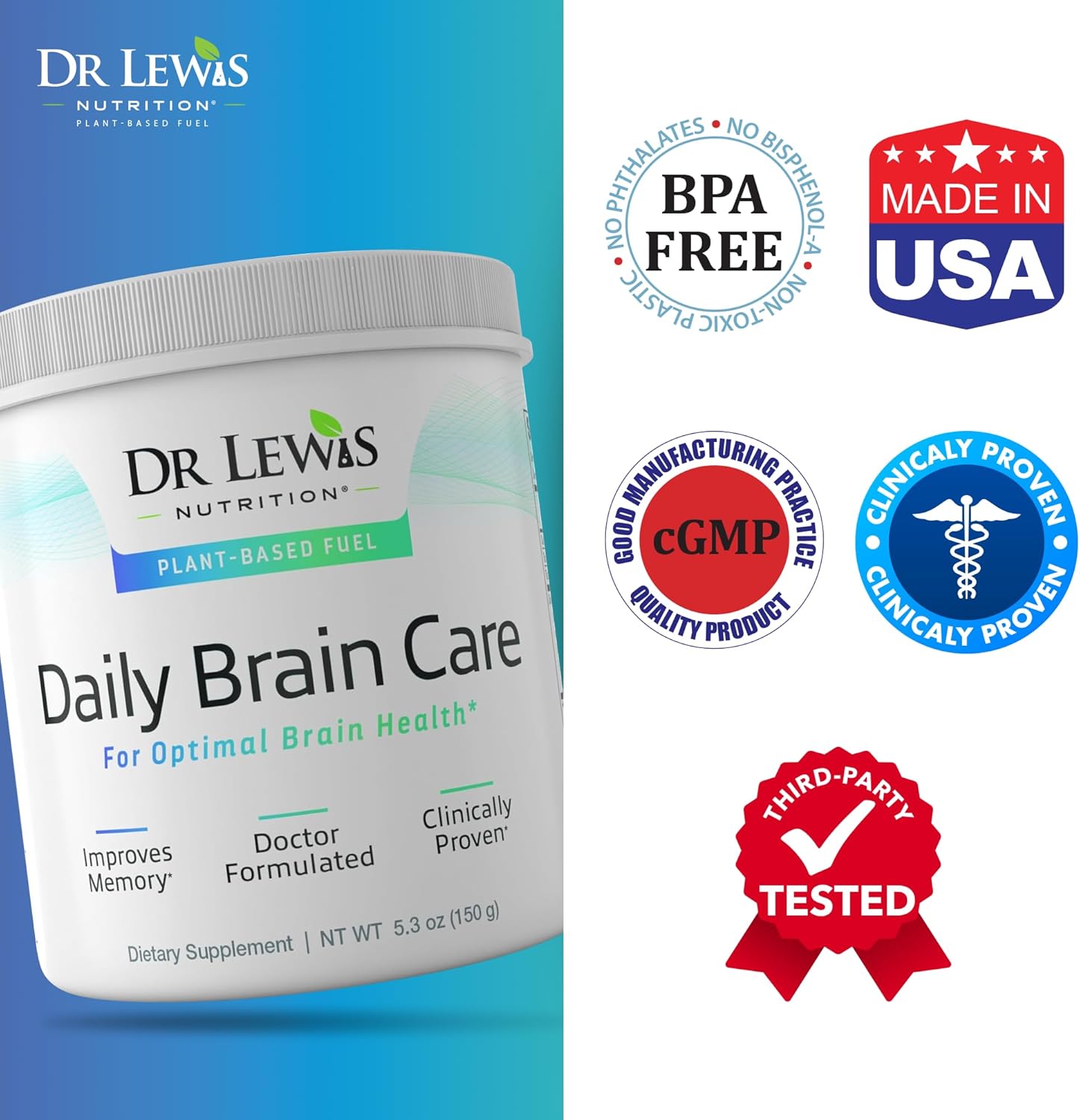 مکمل نوتروپیک حافظه و تمرکز Dr Lewis Nutrition، 150 گرم، طعم وانیل طبیعی