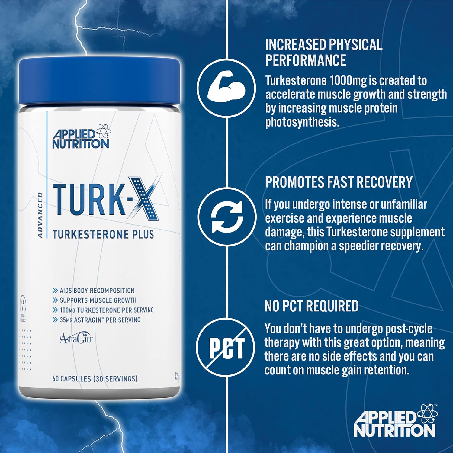 مکمل Turkesterone برای عملکرد ورزشی Applied Nutrition مدل Turk-X، 1000 میلی‌گرم، 60 کپسول