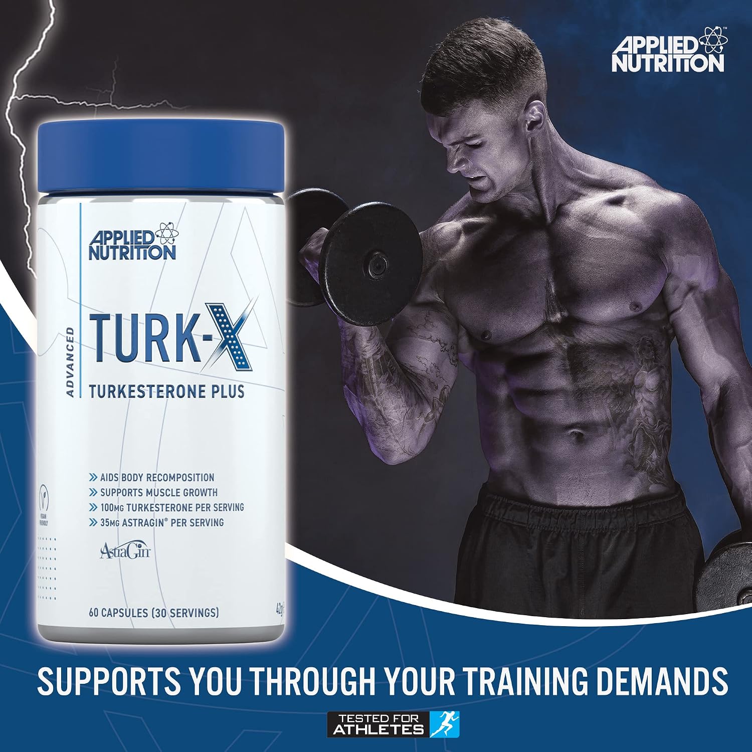 مکمل Turkesterone برای عملکرد ورزشی Applied Nutrition مدل Turk-X، 1000 میلی‌گرم، 60 کپسول