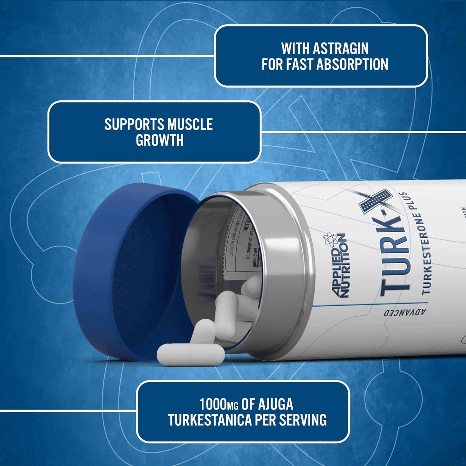 مکمل Turkesterone برای عملکرد ورزشی Applied Nutrition مدل Turk-X، 1000 میلی‌گرم، 60 کپسول