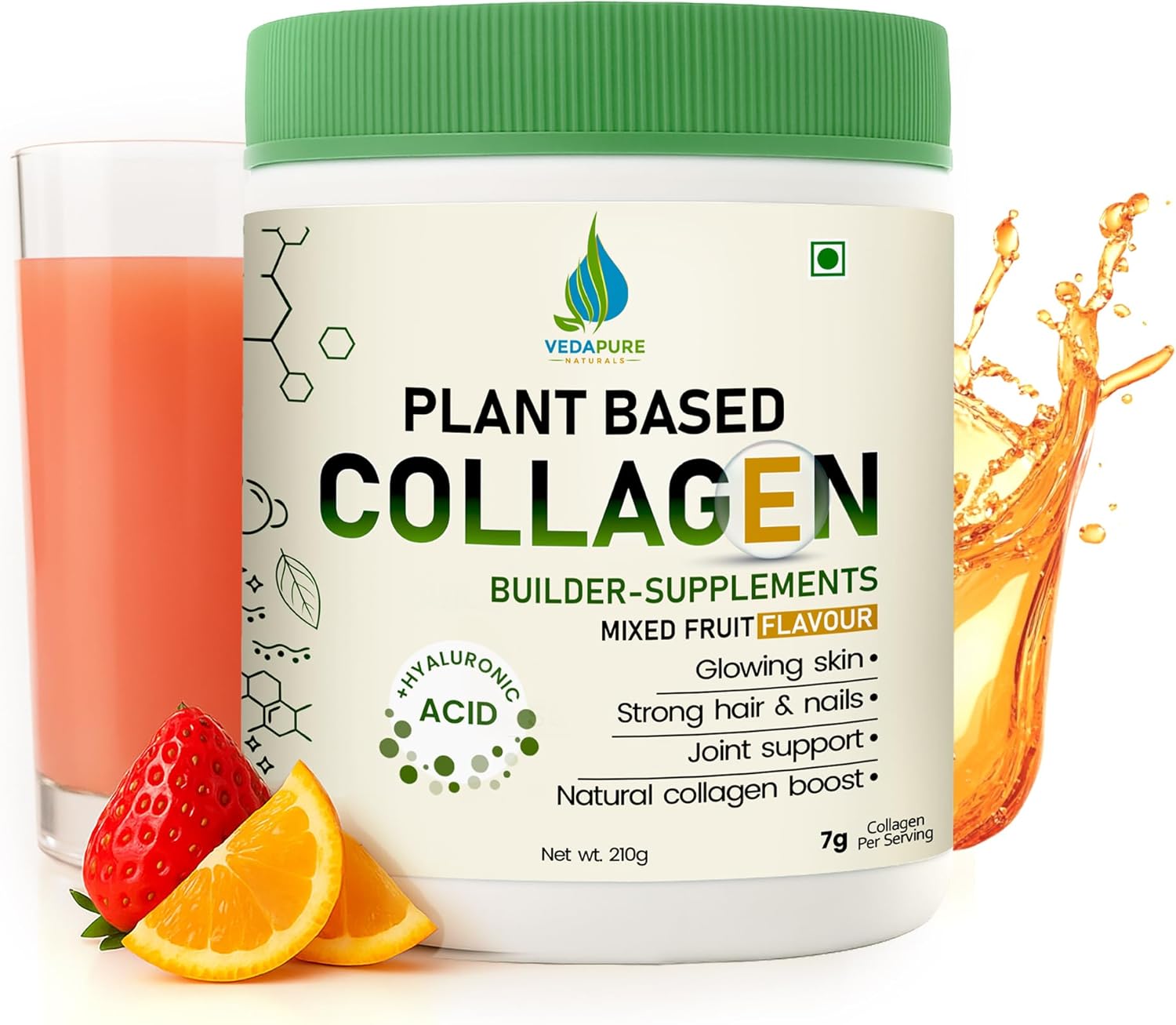 مکمل کلاژن‌ساز پوست، مو و مفاصل VEDAPURE مدل Collagen Booster، 210 گرم، طعم میوه‌های ترکیبی